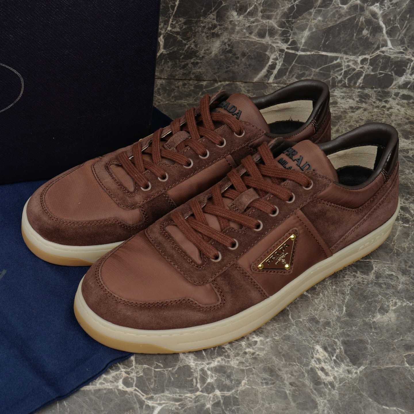 Prada Downtown Re-Nylon And Suede Sneakers - FashionPlug
