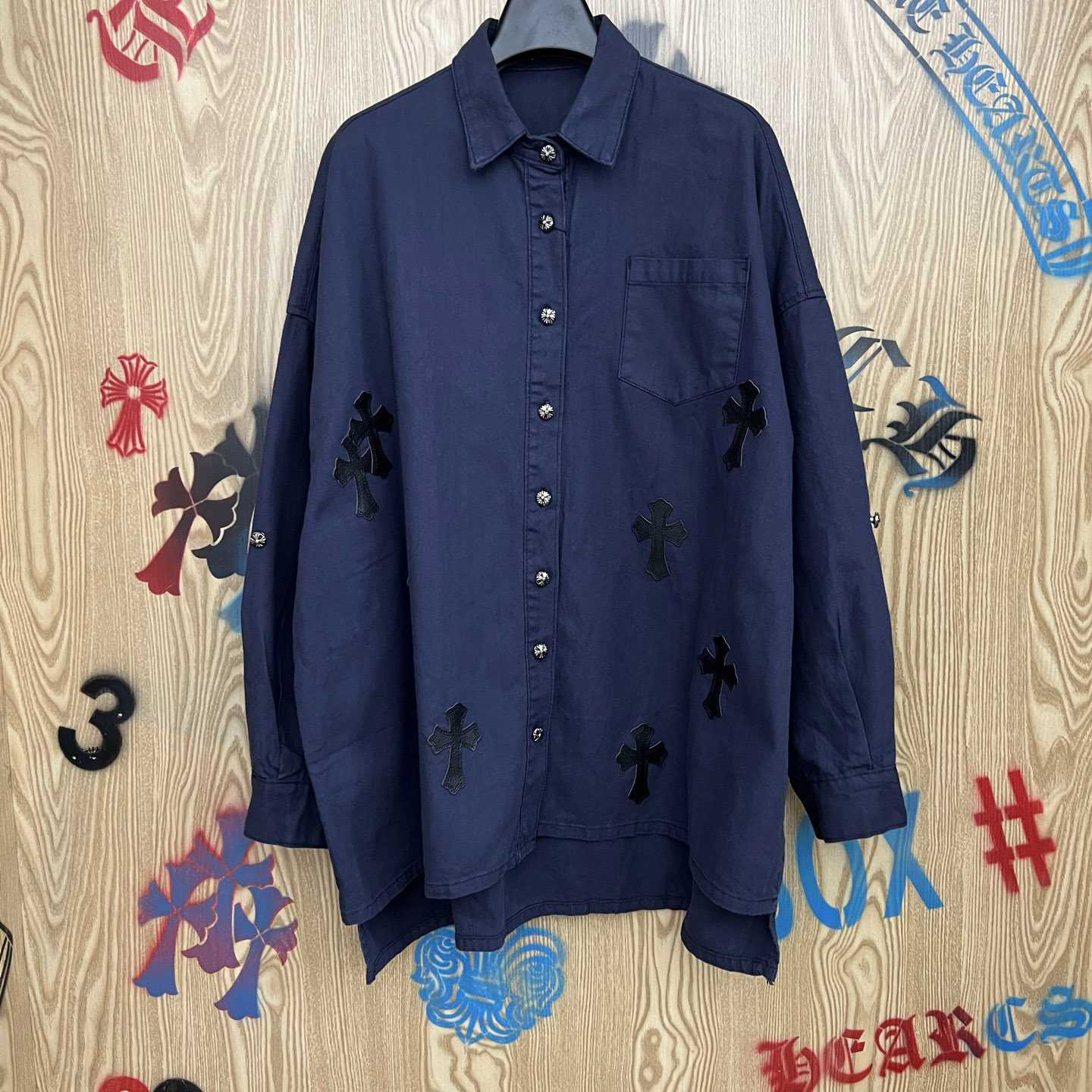 Chrome Hearts  Oversized Cross Patch Shirt - FashionPlug