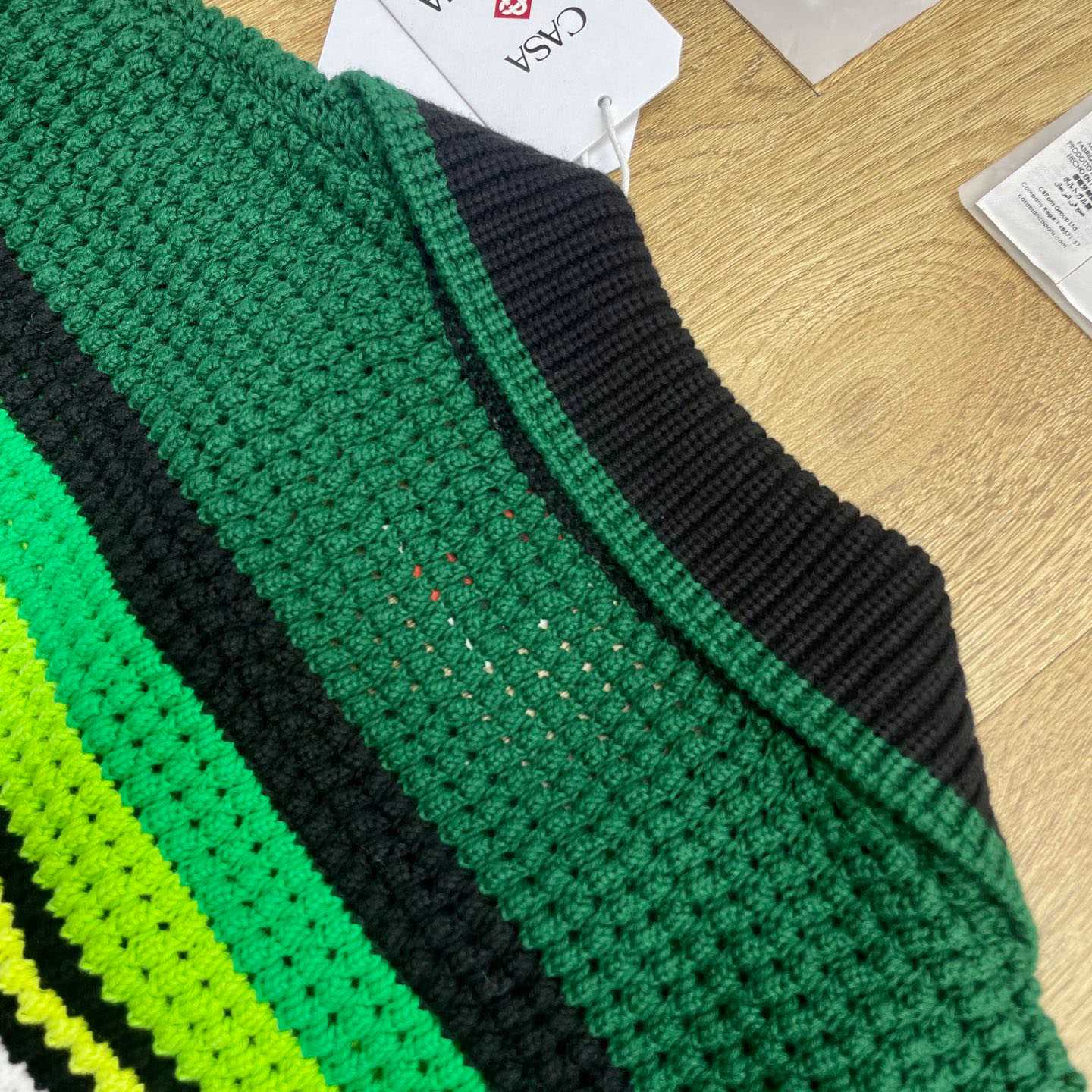 Casablanca Black & Green Striped Short Sleeve Crochet Shirt  Z6045 - FashionPlug