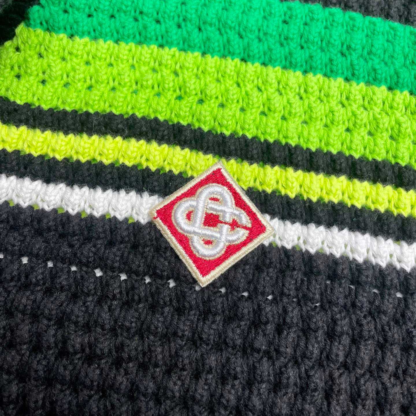 Casablanca Black & Green Striped Short Sleeve Crochet Shirt  Z6045 - FashionPlug