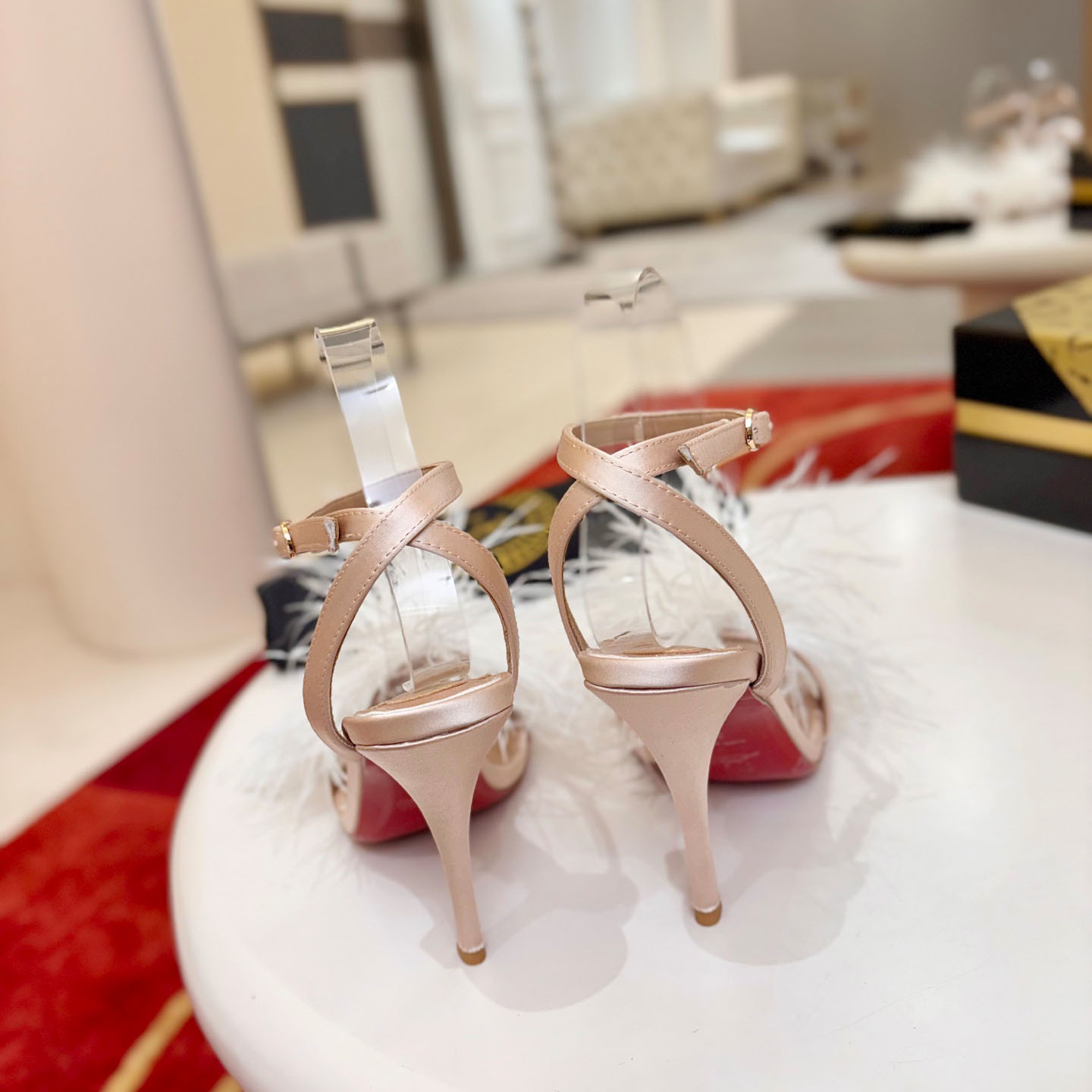 Christian Louboutin Miss Z Poupi 100 mm Strappy Sandals Crepe Satin Blush - FashionPlug