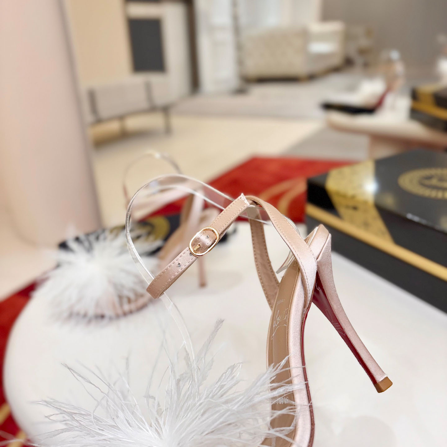Christian Louboutin Miss Z Poupi 100 mm Strappy Sandals Crepe Satin Blush - FashionPlug