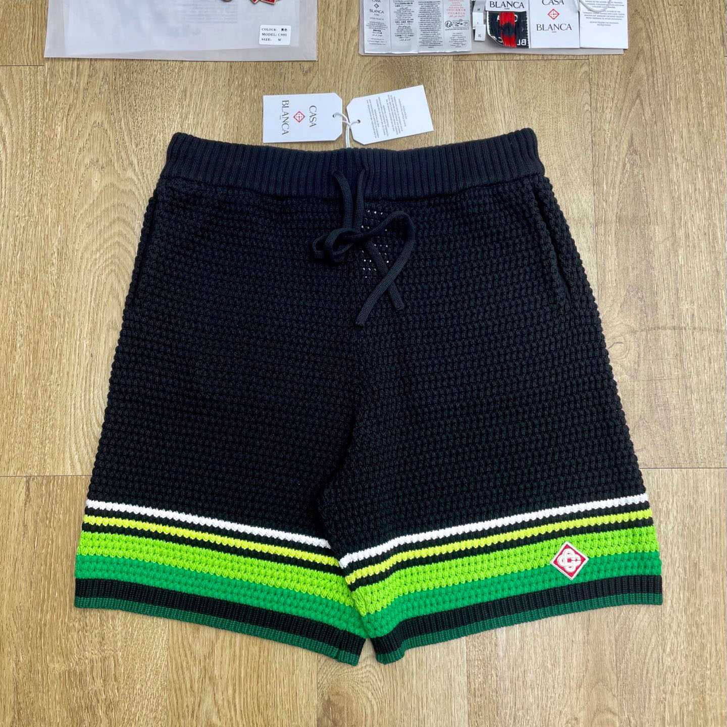 Casablanca Black & Green Striped Crochet Shorts  Z6046 - FashionPlug
