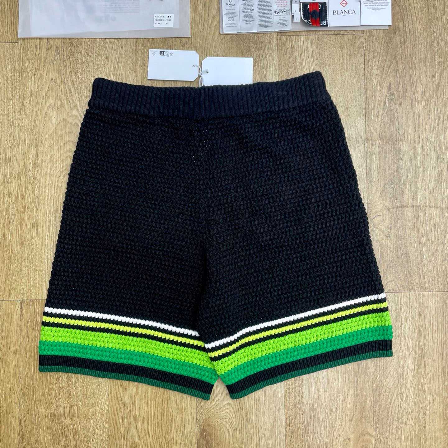 Casablanca Black & Green Striped Crochet Shorts  Z6046 - FashionPlug