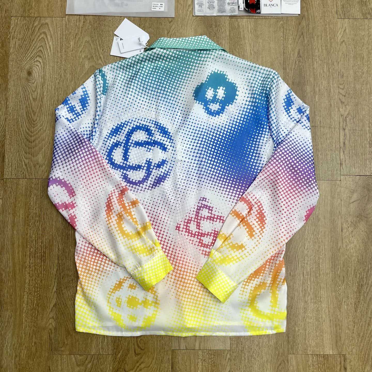 Casablanca Multicolor Halftone Logo Long Sleeve Silk Shirt CA3574 - FashionPlug