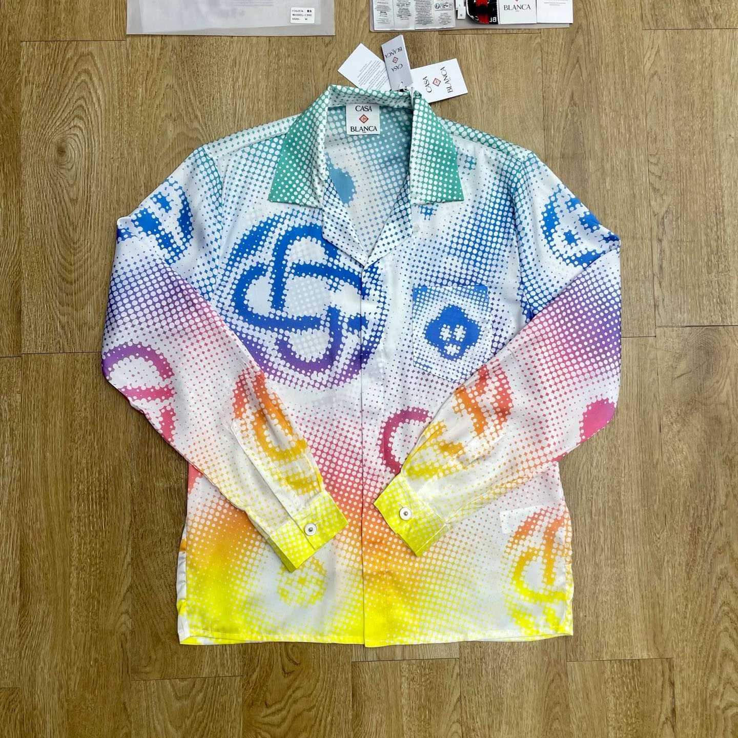 Casablanca Multicolor Halftone Logo Long Sleeve Silk Shirt CA3574 - FashionPlug