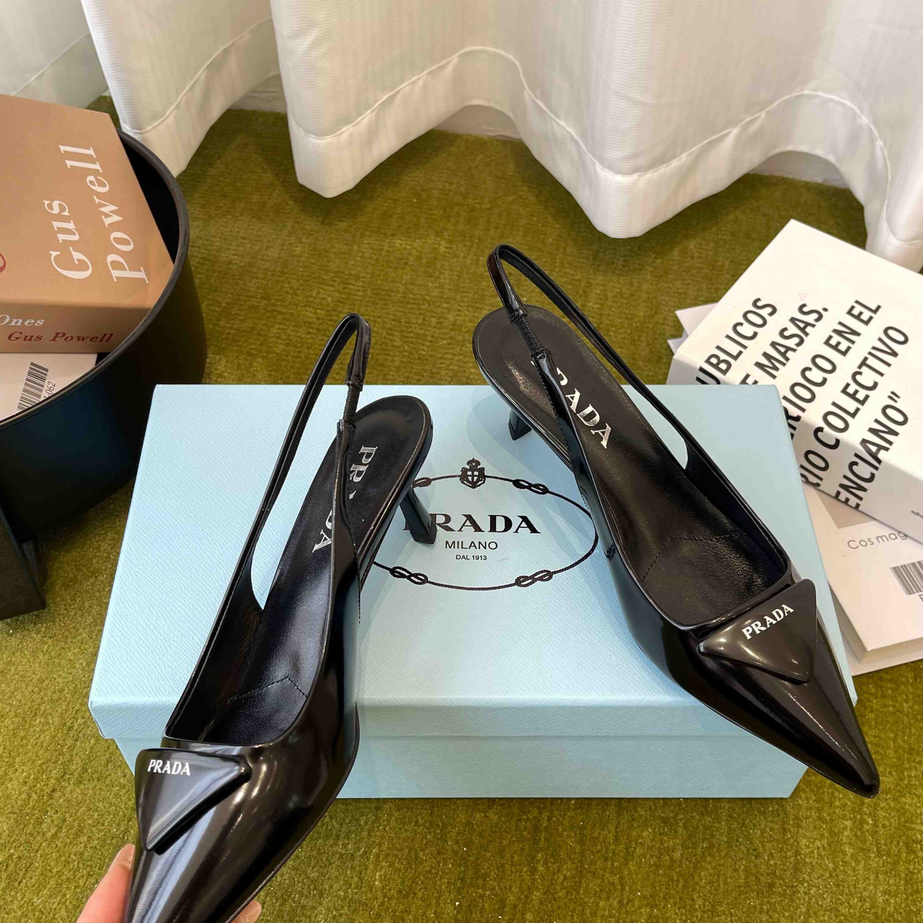 Prada Patent Leather Slingback Pumps - FashionPlug