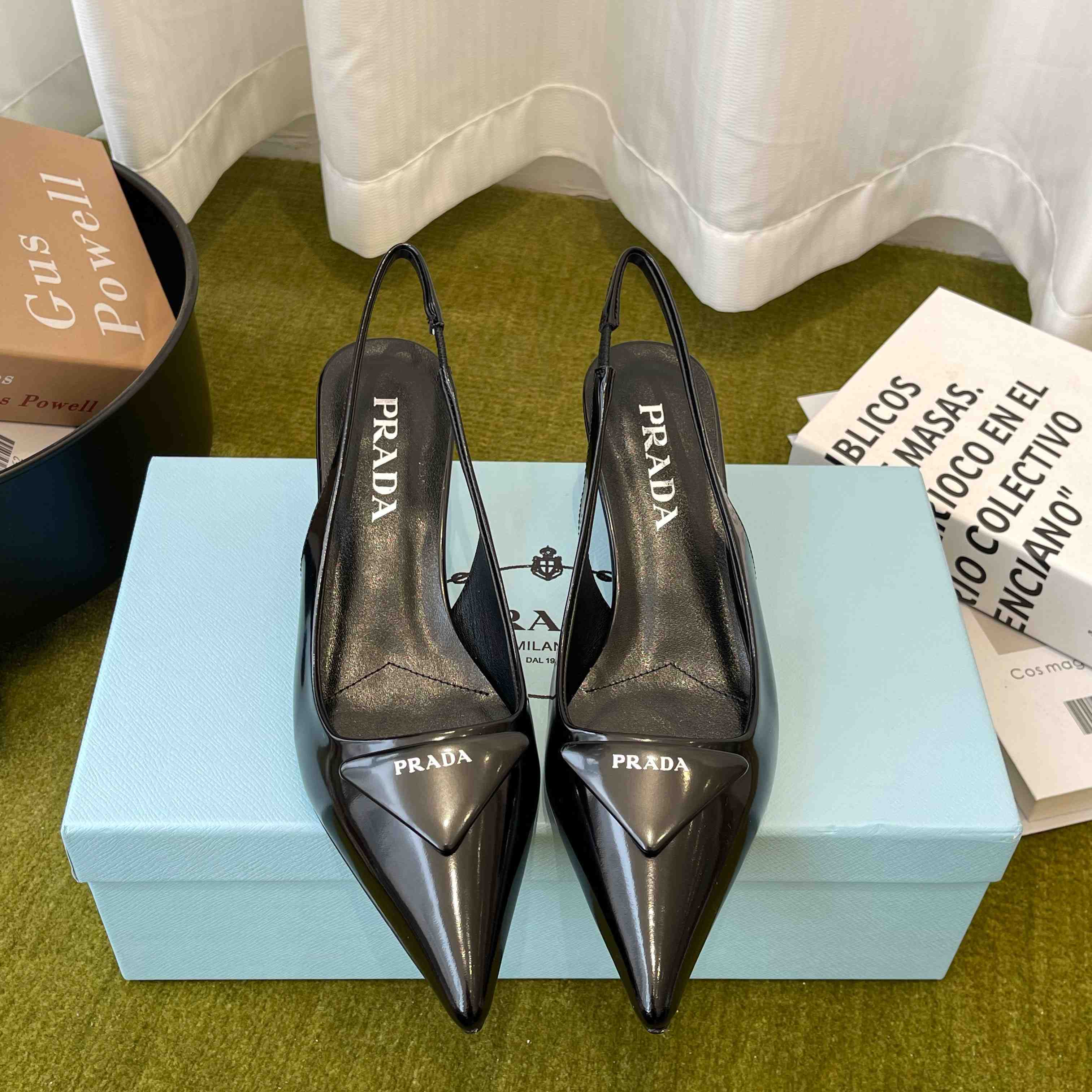 Prada Patent Leather Slingback Pumps - FashionPlug