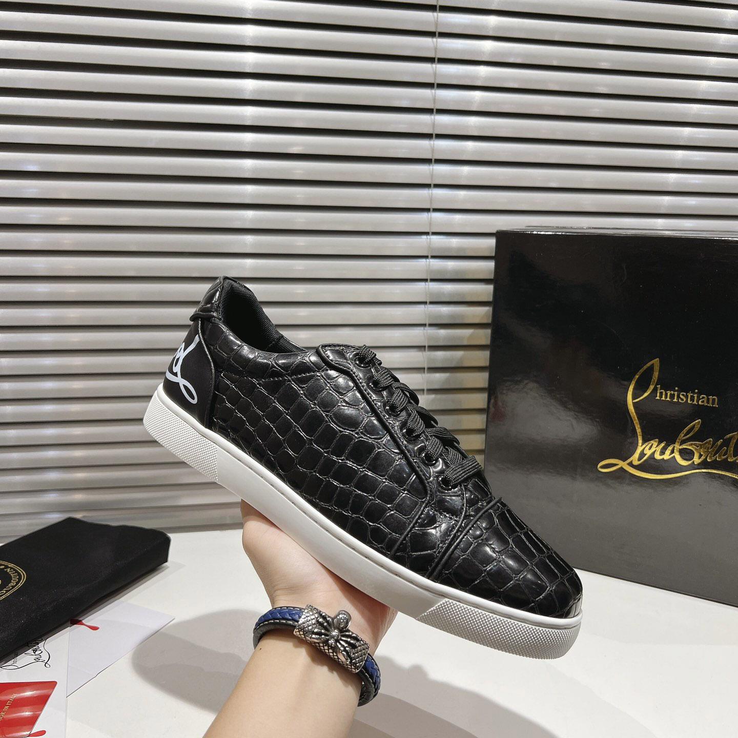 Christian Louboutin Fun Vieira Croc-Effect Leather Sneakers - FashionPlug