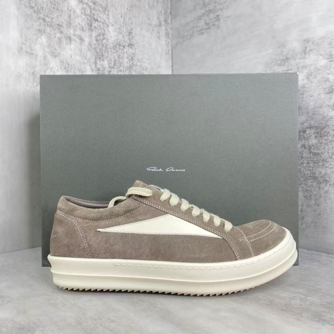 Rick Owens EDFU Suede Leather Vintage Low 'Dust Milk' - FashionPlug