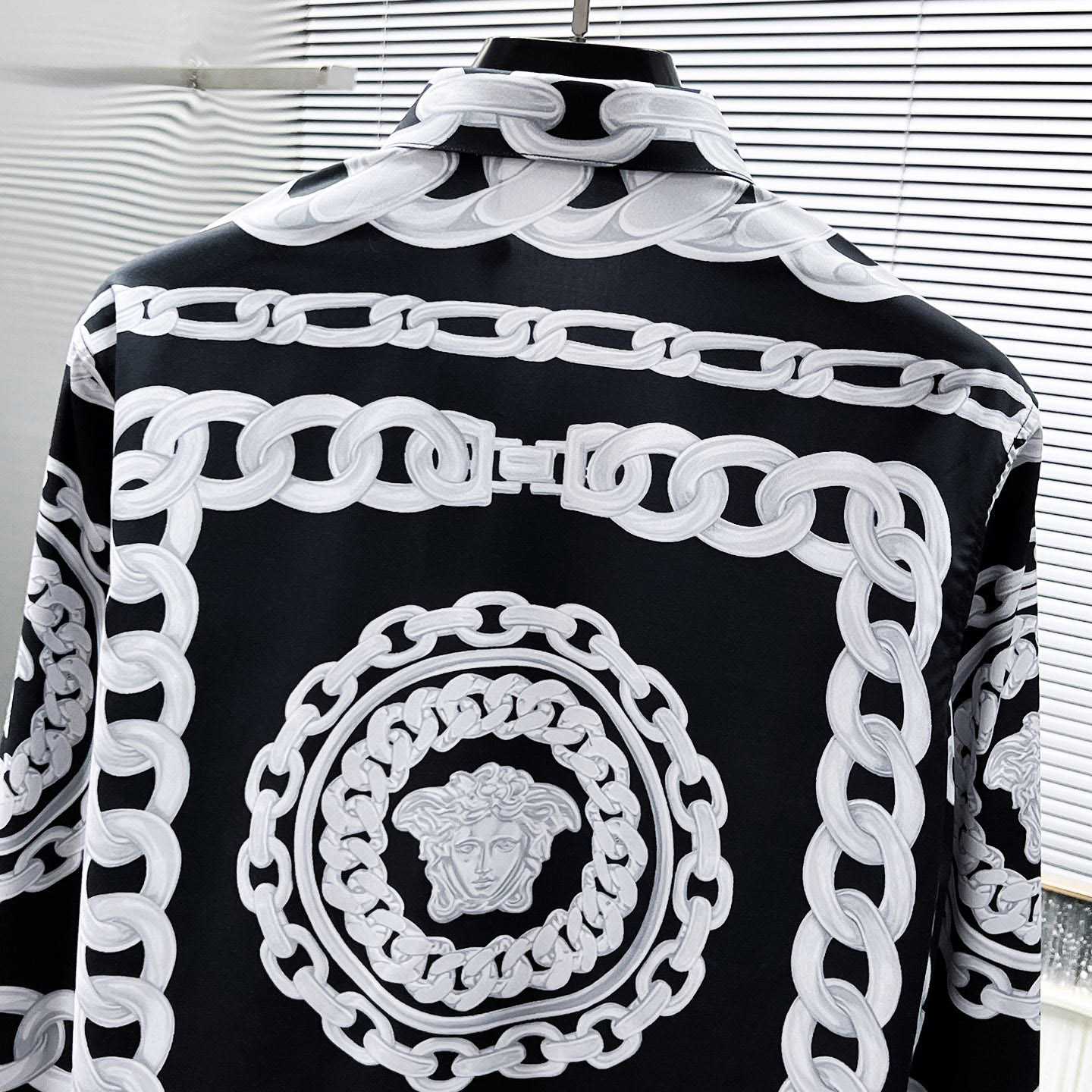 Versace Black Medusa Chains Silk Shirt - FashionPlug