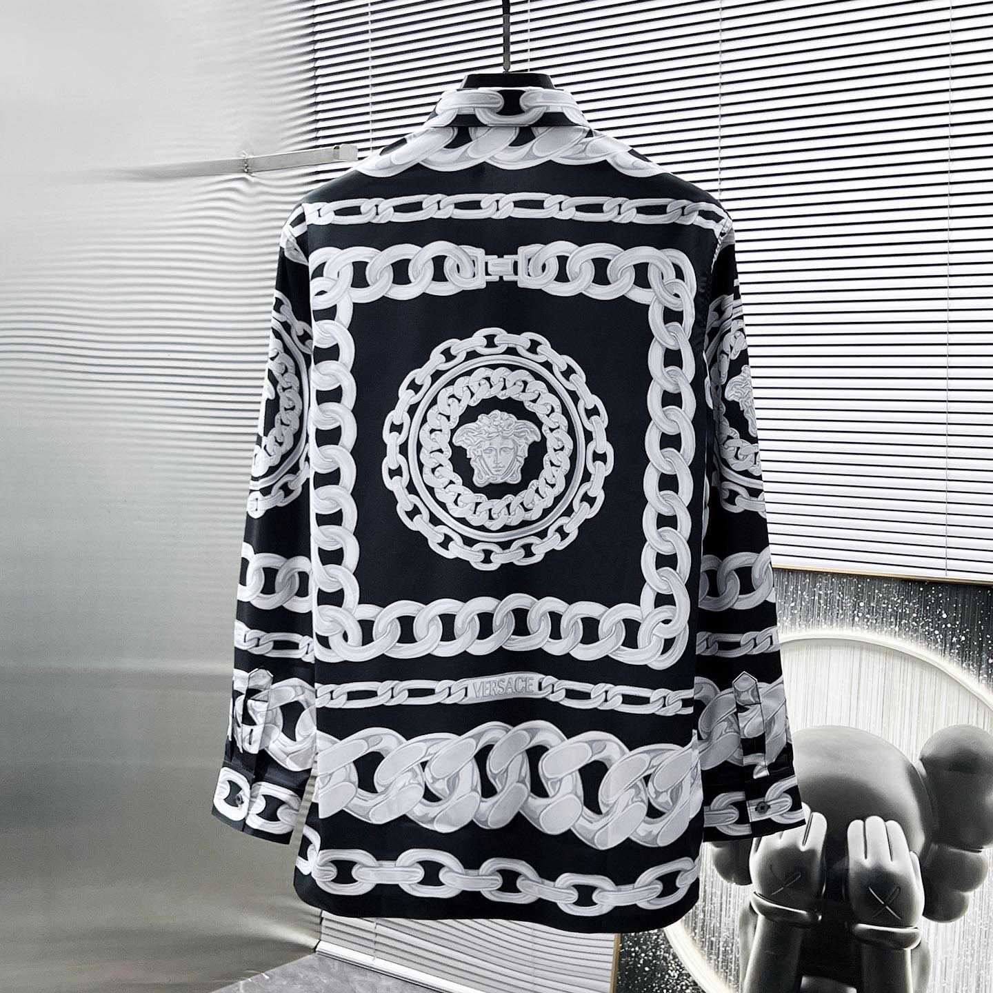 Versace Black Medusa Chains Silk Shirt - FashionPlug