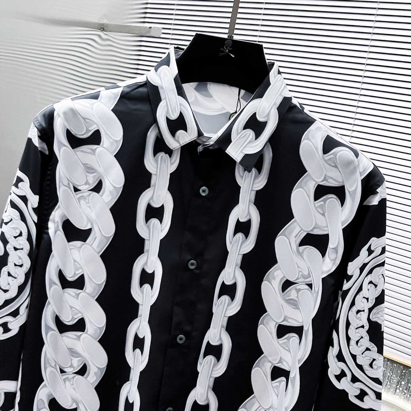 Versace Black Medusa Chains Silk Shirt - FashionPlug