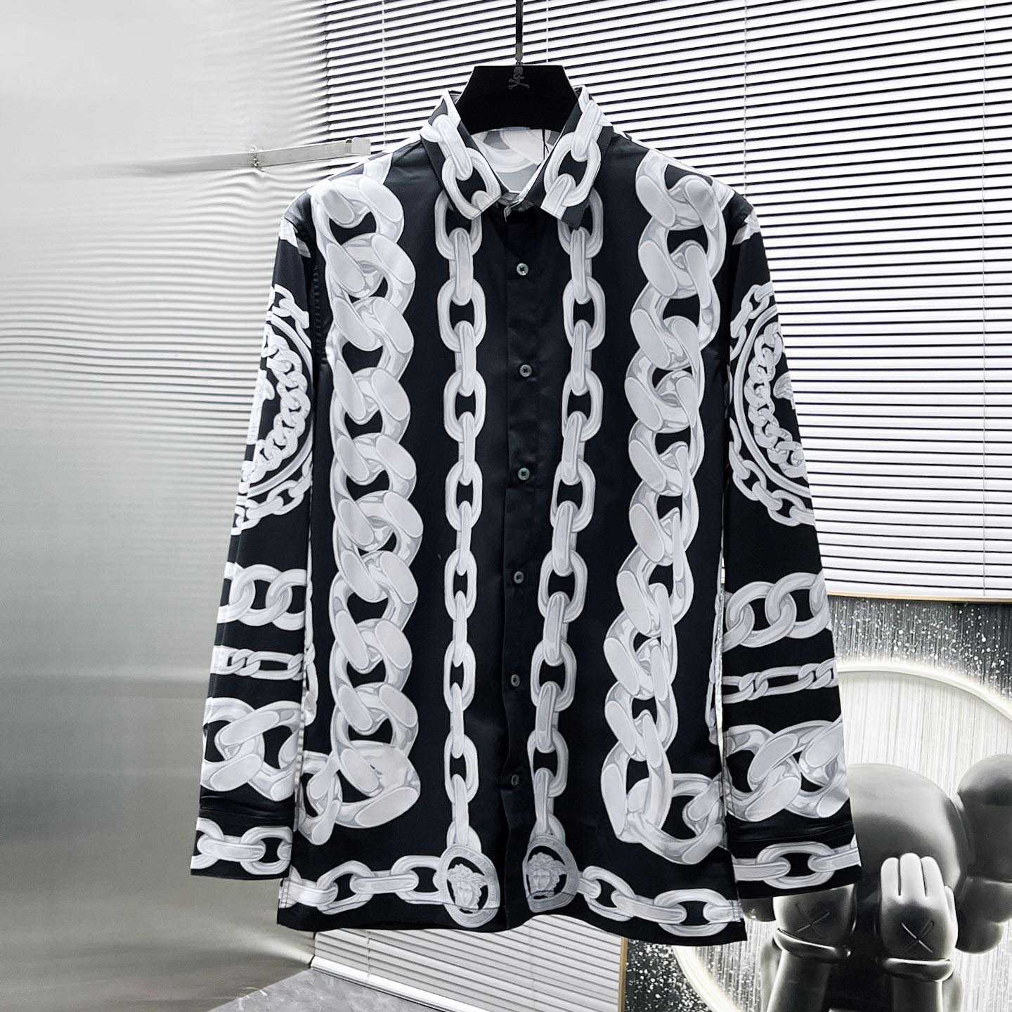 Versace Black Medusa Chains Silk Shirt - FashionPlug