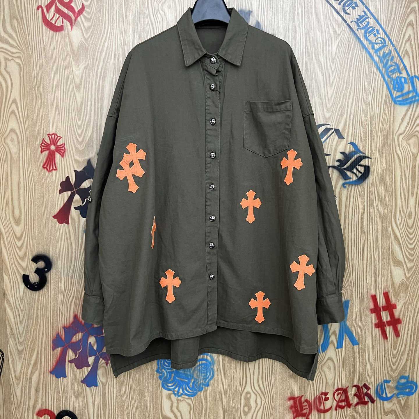 Chrome Hearts  Oversized Cross Patch Shirt - FashionPlug