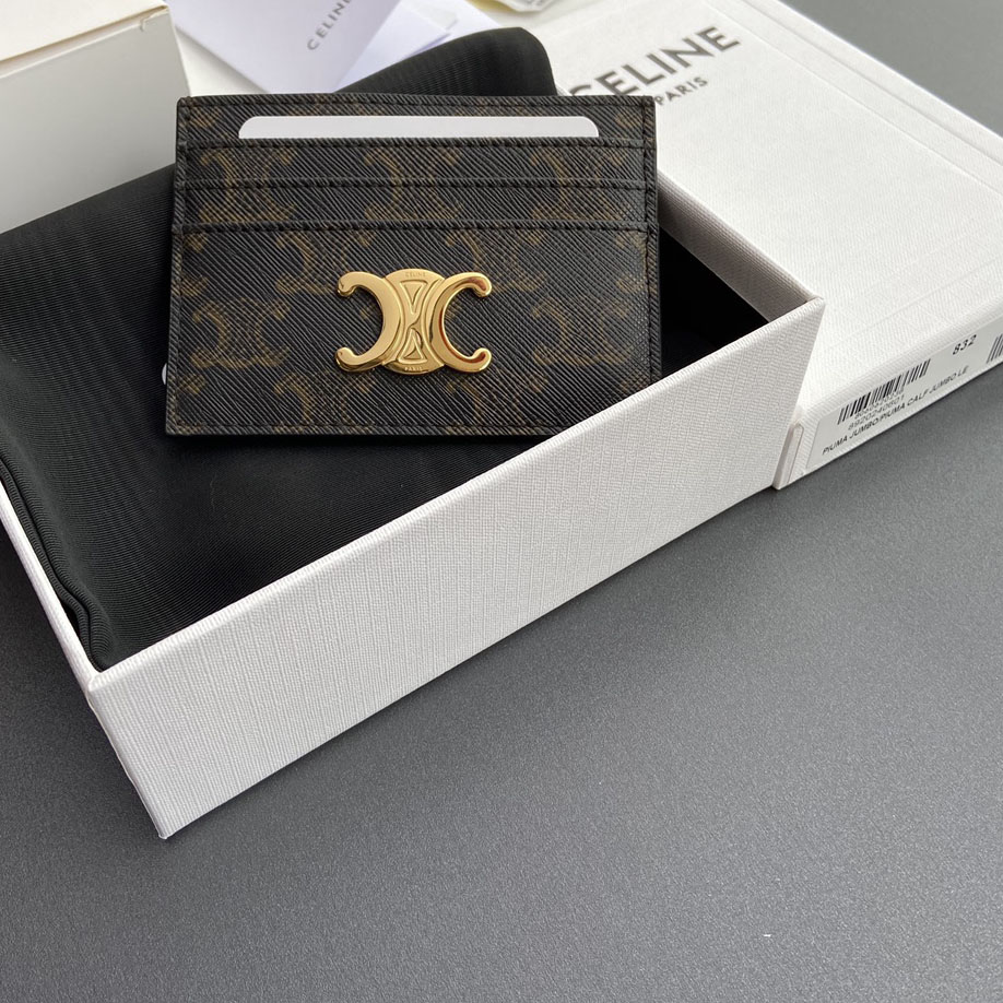 Celine Card Holder Triomphe In Triomphe Canvas - FashionPlug