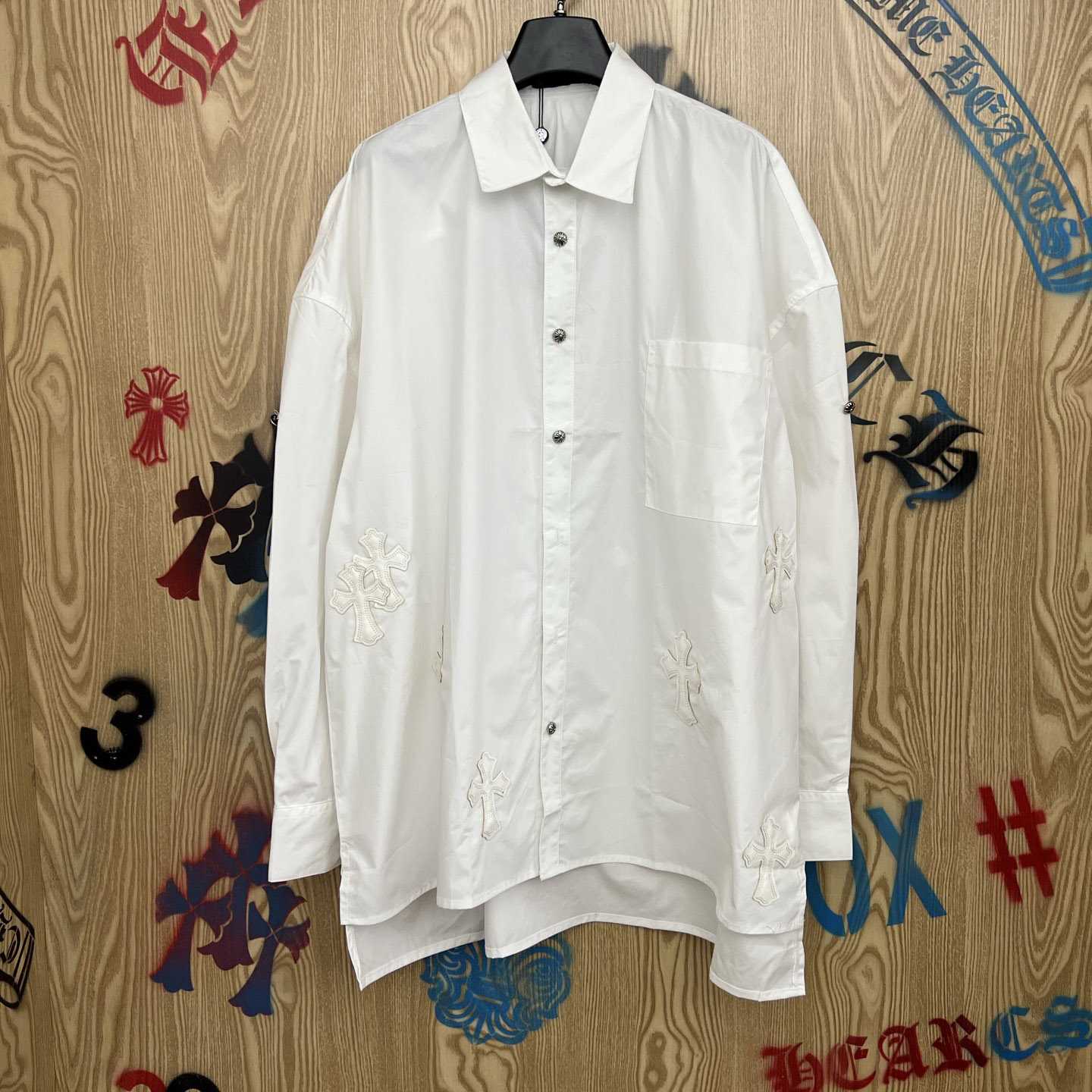 Chrome Hearts  Oversized Cross Patch Shirt - FashionPlug