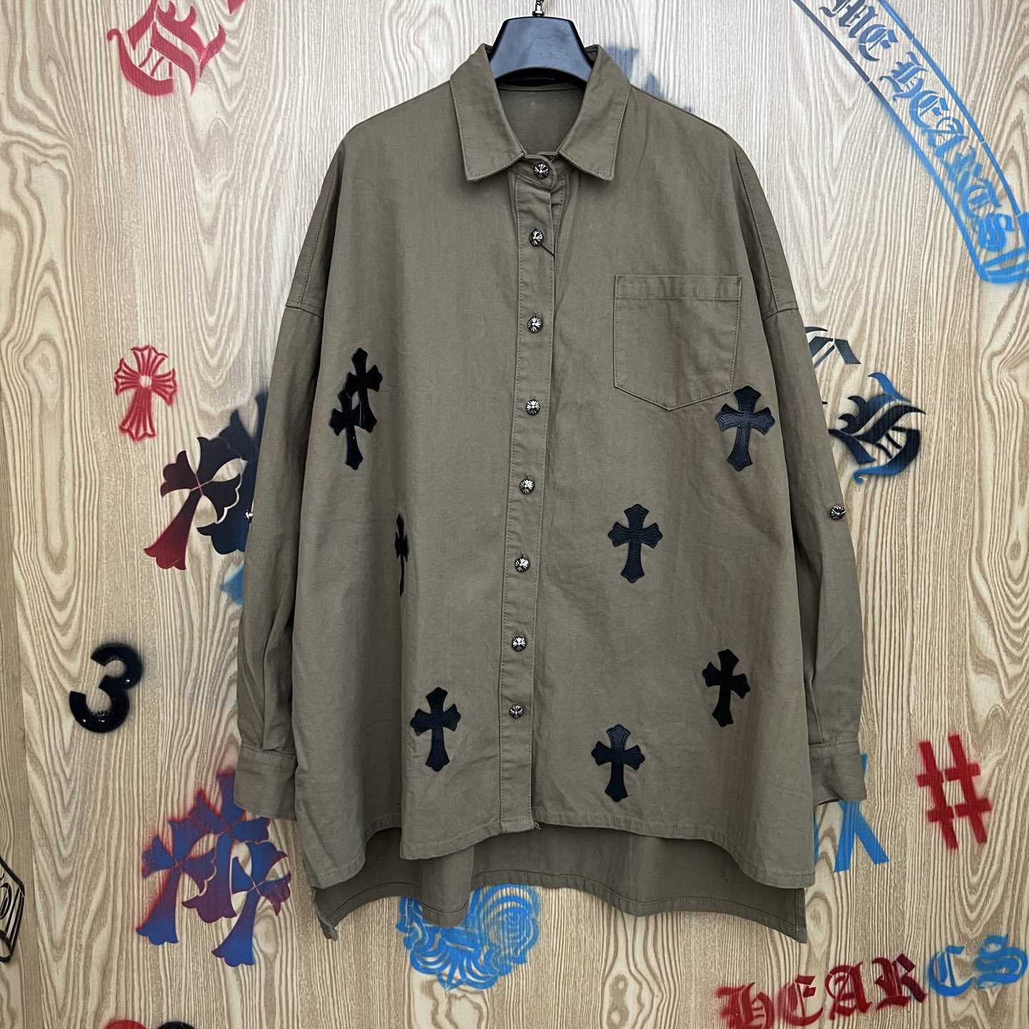 Chrome Hearts  Oversized Cross Patch Shirt - FashionPlug