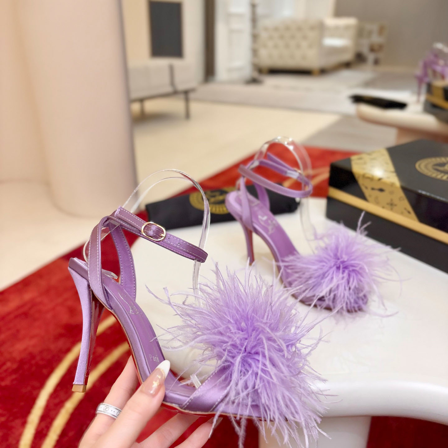 Christian Louboutin Miss Z Poupi 100 mm Strappy Sandals Crepe satin Rhapsody - FashionPlug