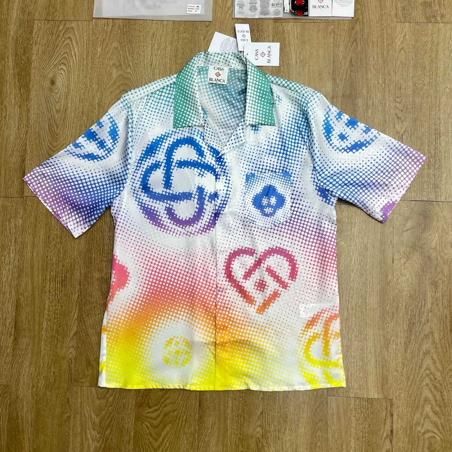 Casablanca Halftone Logo Short Sleeve Silk Shirt CA3577 - FashionPlug