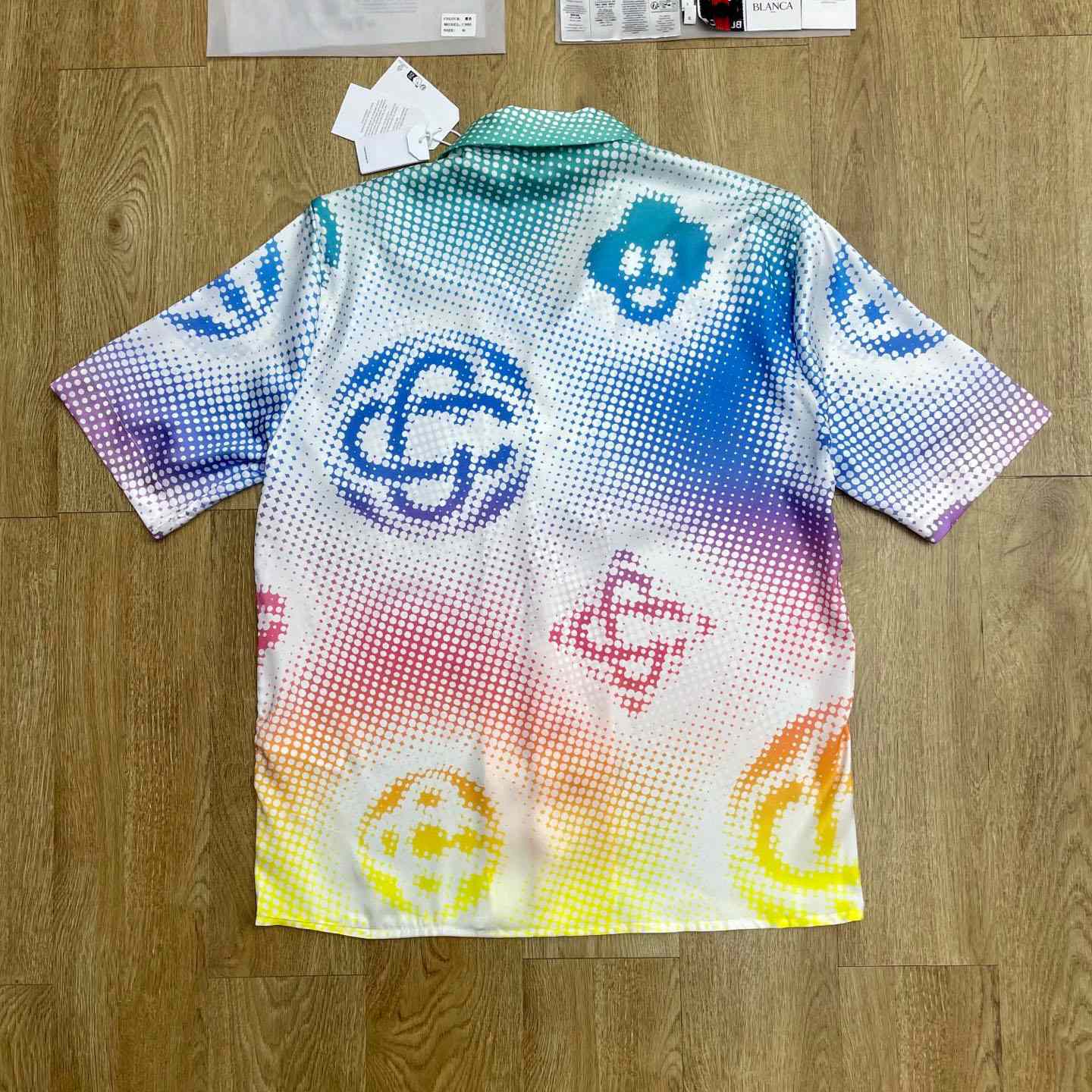Casablanca Halftone Logo Short Sleeve Silk Shirt CA3577 - FashionPlug