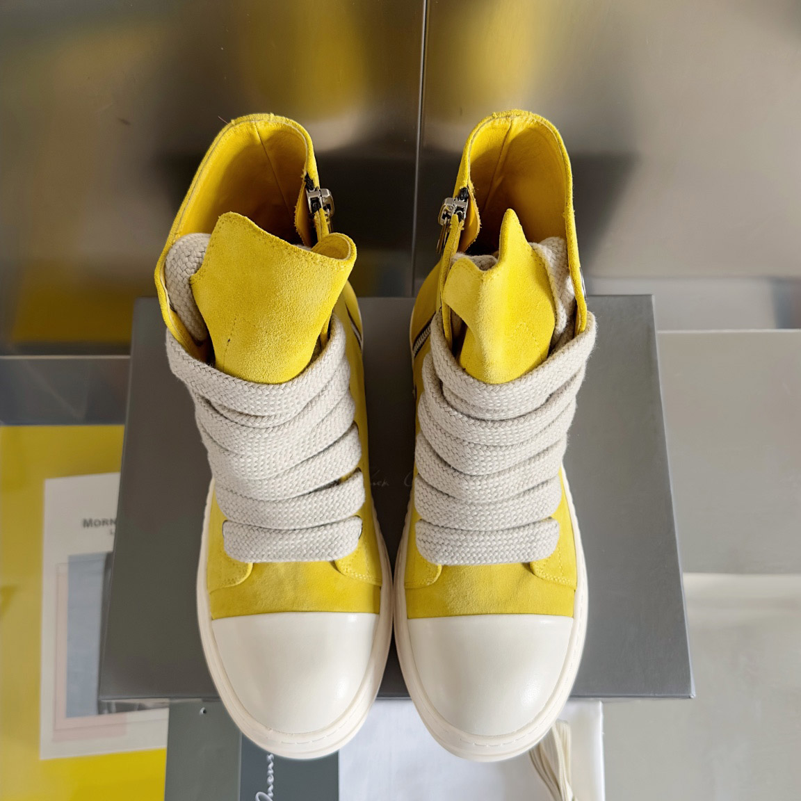 Rick Owens Yellow High Sneakers - FashionPlug