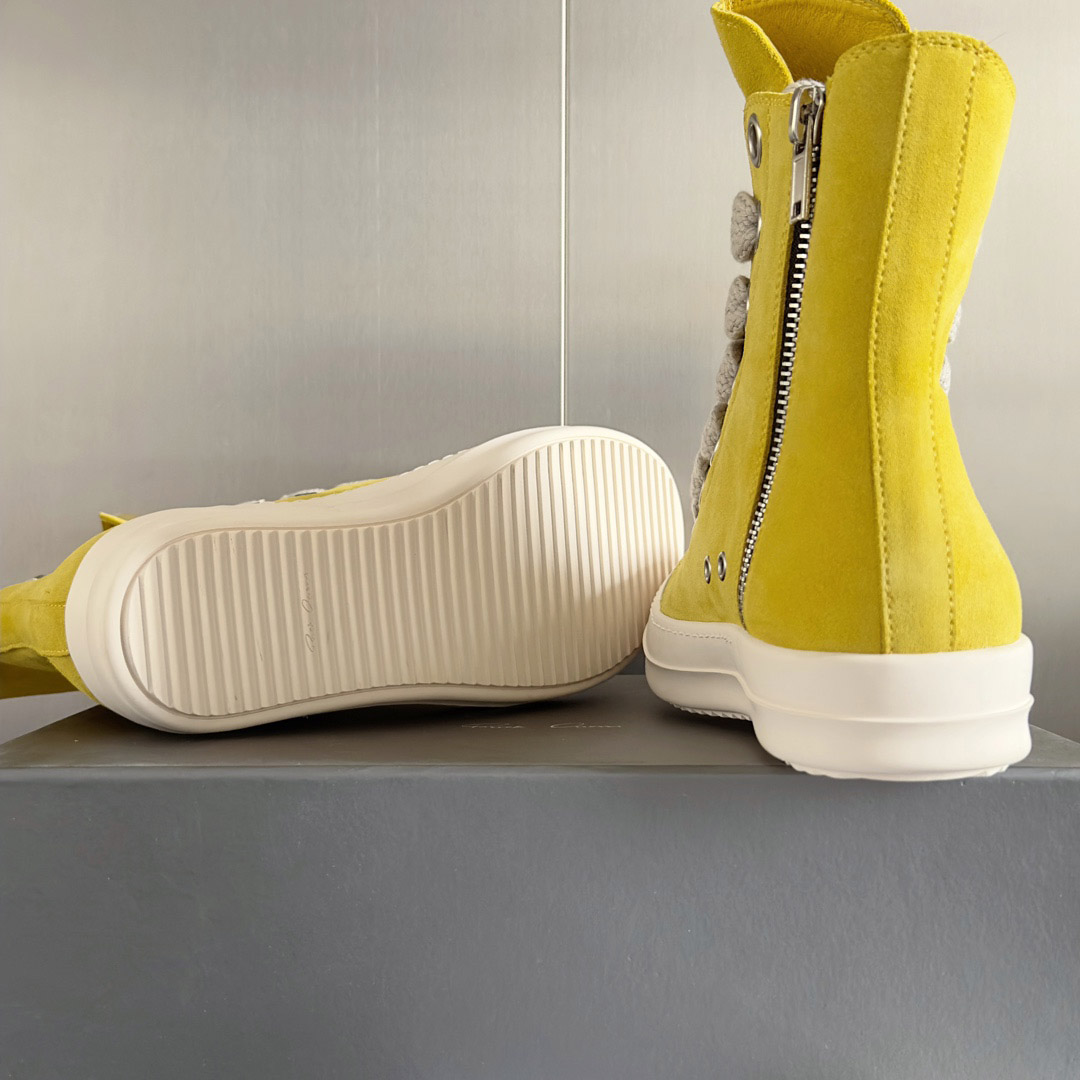 Rick Owens Yellow High Sneakers - FashionPlug