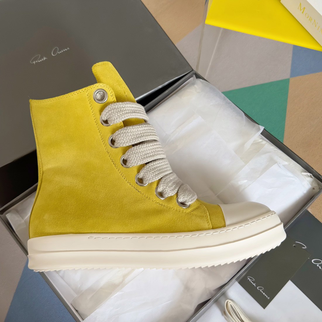 Rick Owens Yellow High Sneakers - FashionPlug