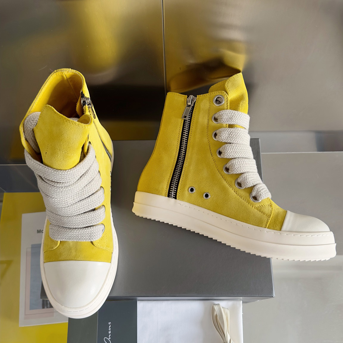 Rick Owens Yellow High Sneakers - FashionPlug