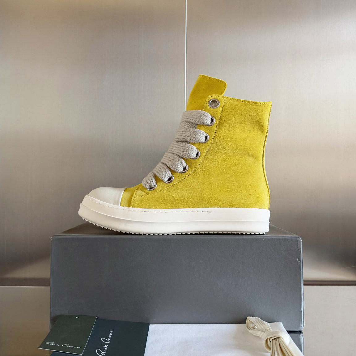 Rick Owens Yellow High Sneakers - FashionPlug