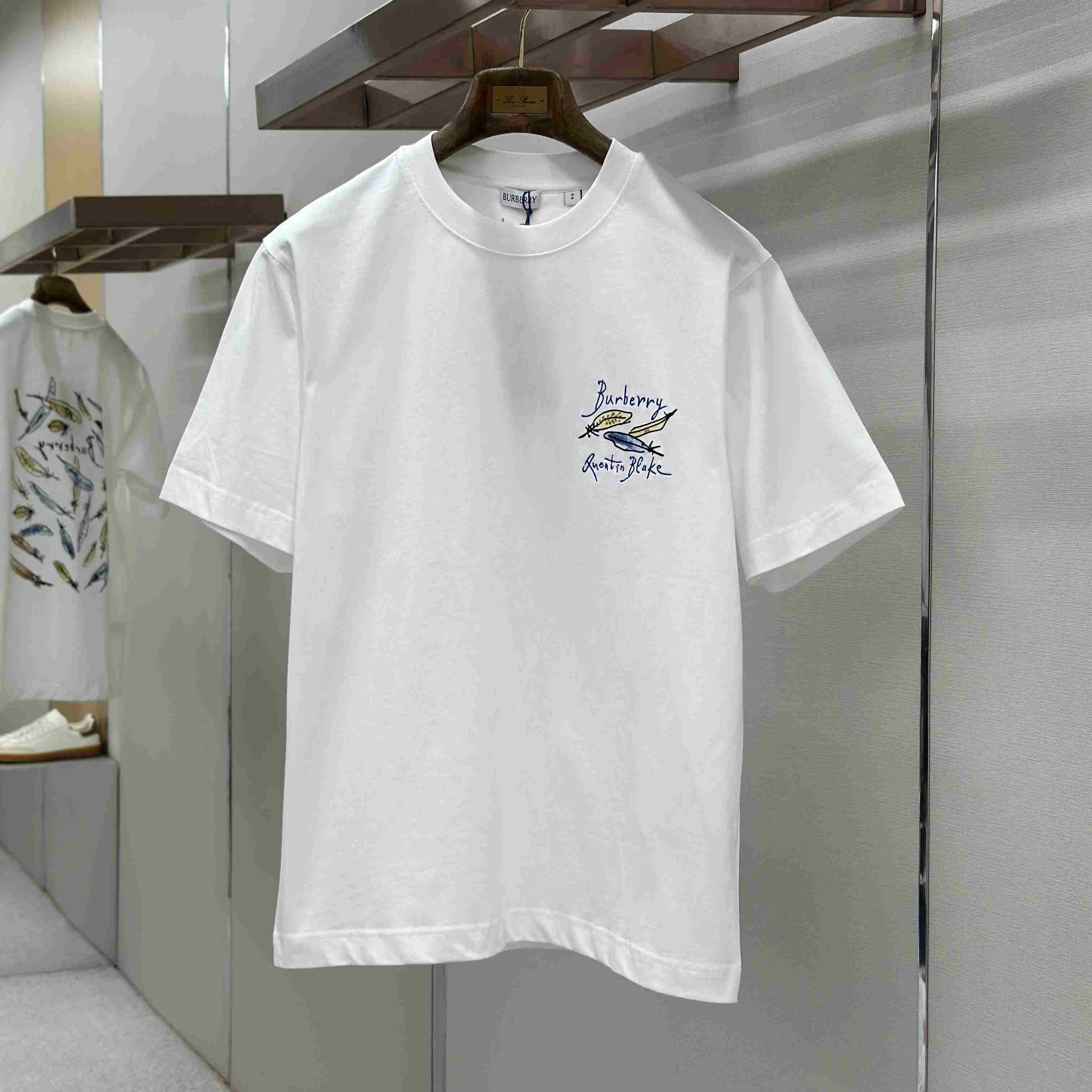 Burberry Feather Print Cotton T-shirt  'White' - FashionPlug