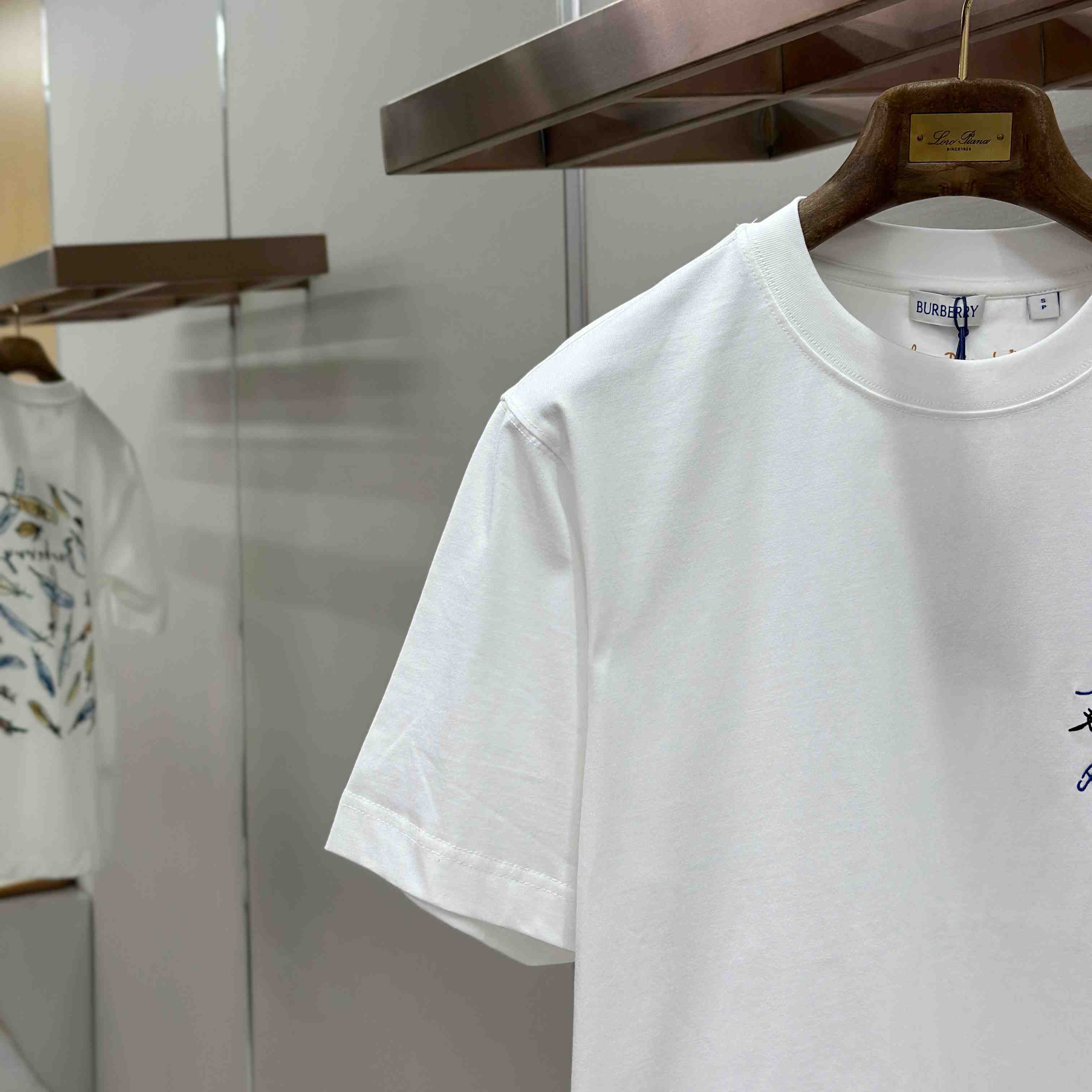 Burberry Feather Print Cotton T-shirt  'White' - FashionPlug