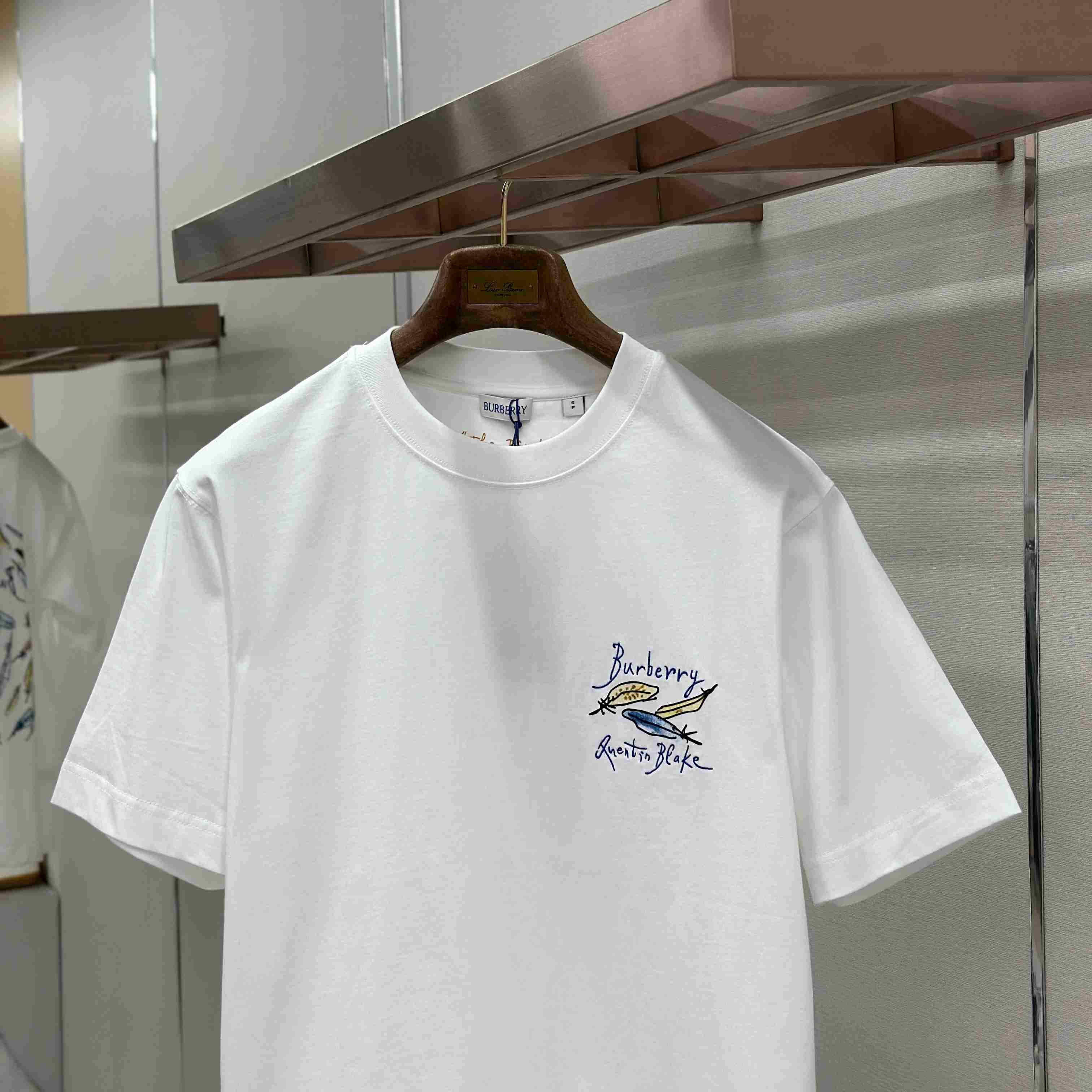 Burberry Feather Print Cotton T-shirt  'White' - FashionPlug