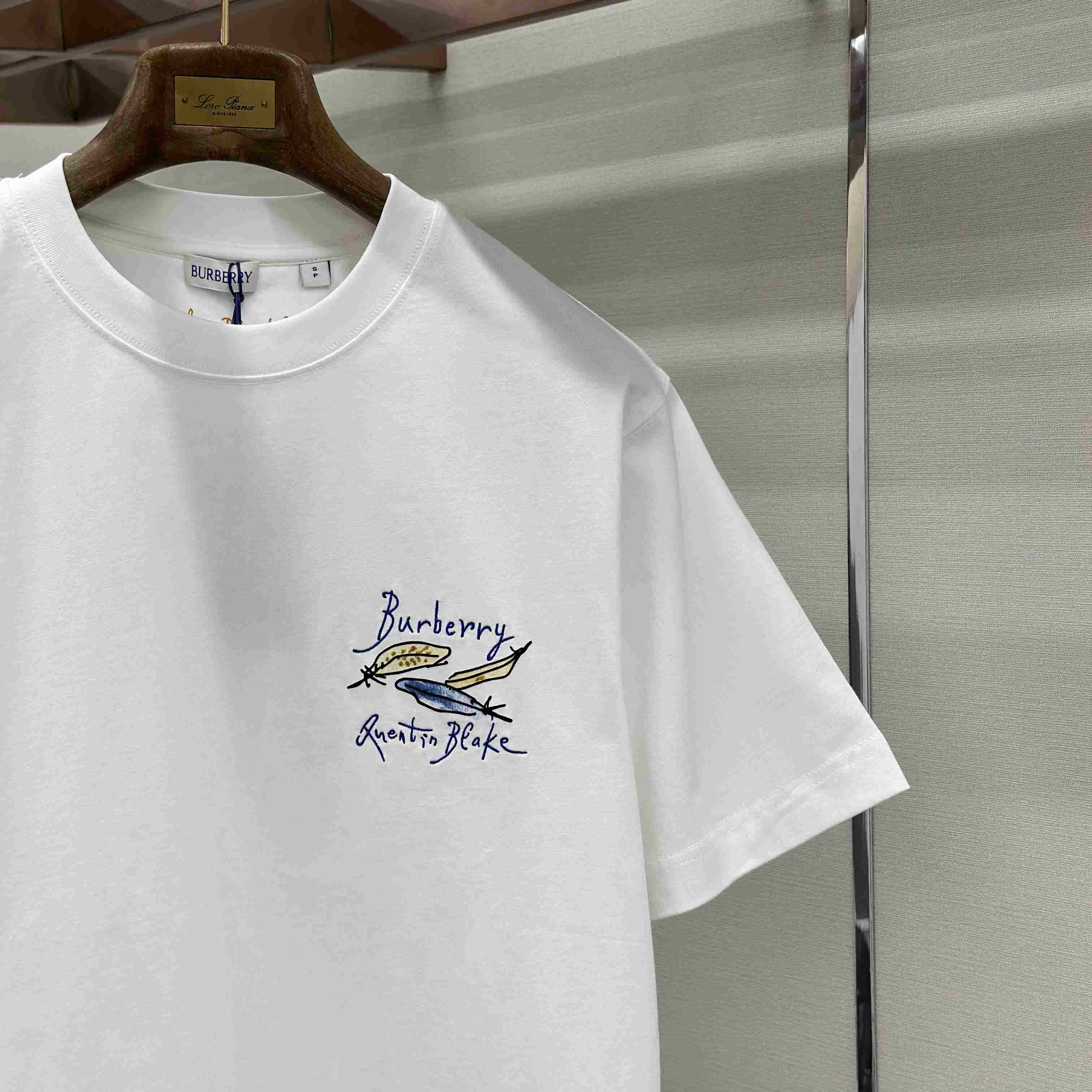Burberry Feather Print Cotton T-shirt  'White' - FashionPlug
