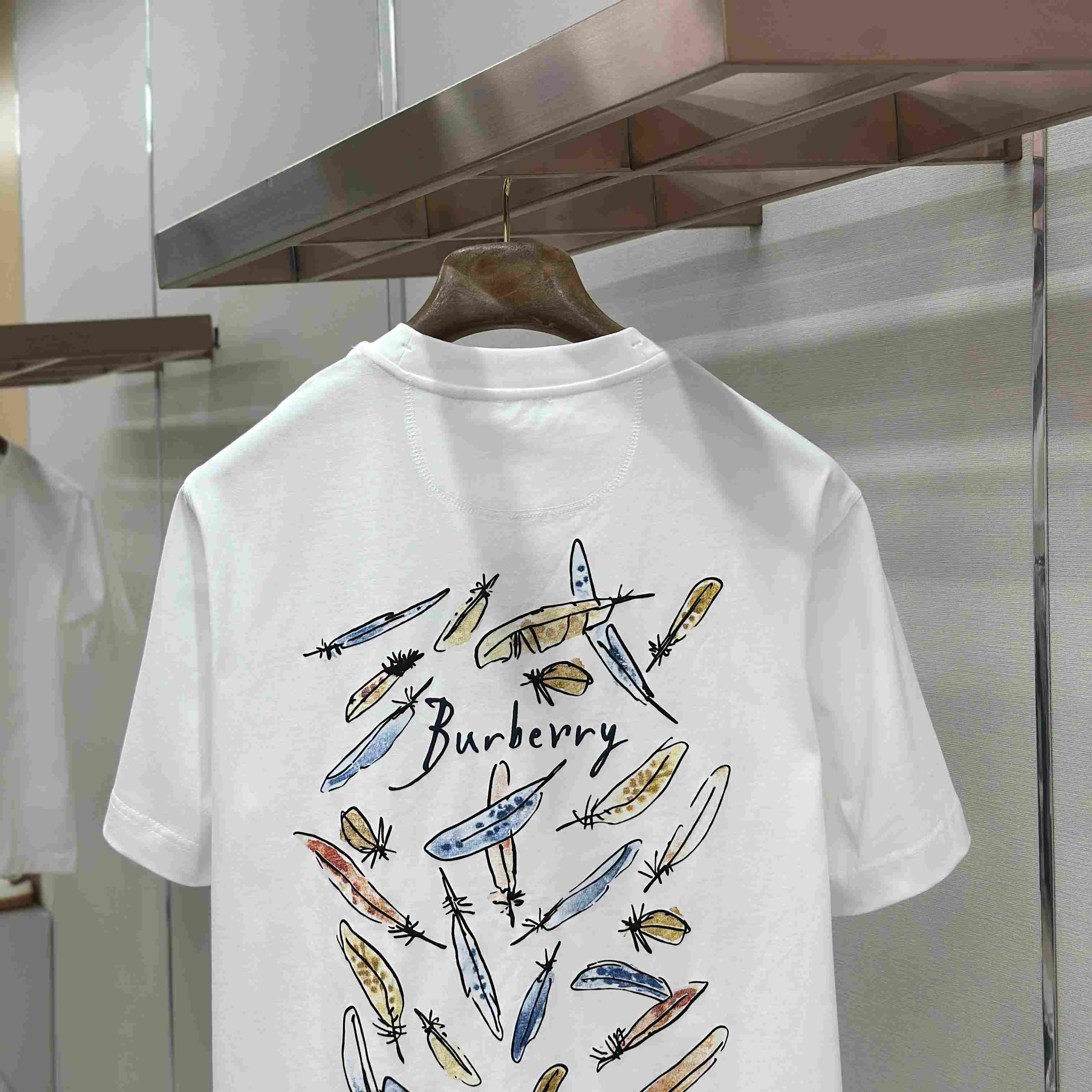 Burberry Feather Print Cotton T-shirt  'White' - FashionPlug