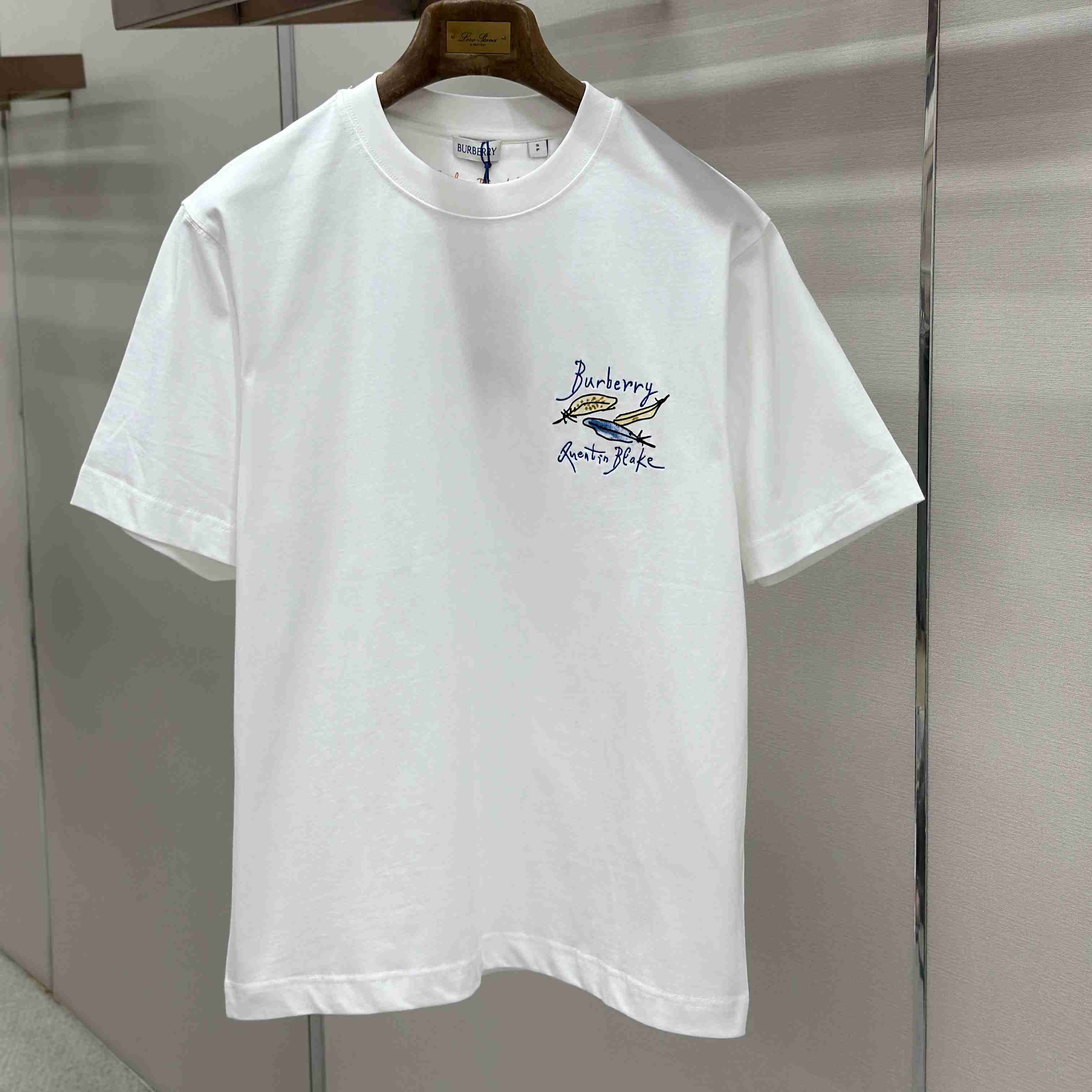 Burberry Feather Print Cotton T-shirt  'White' - FashionPlug
