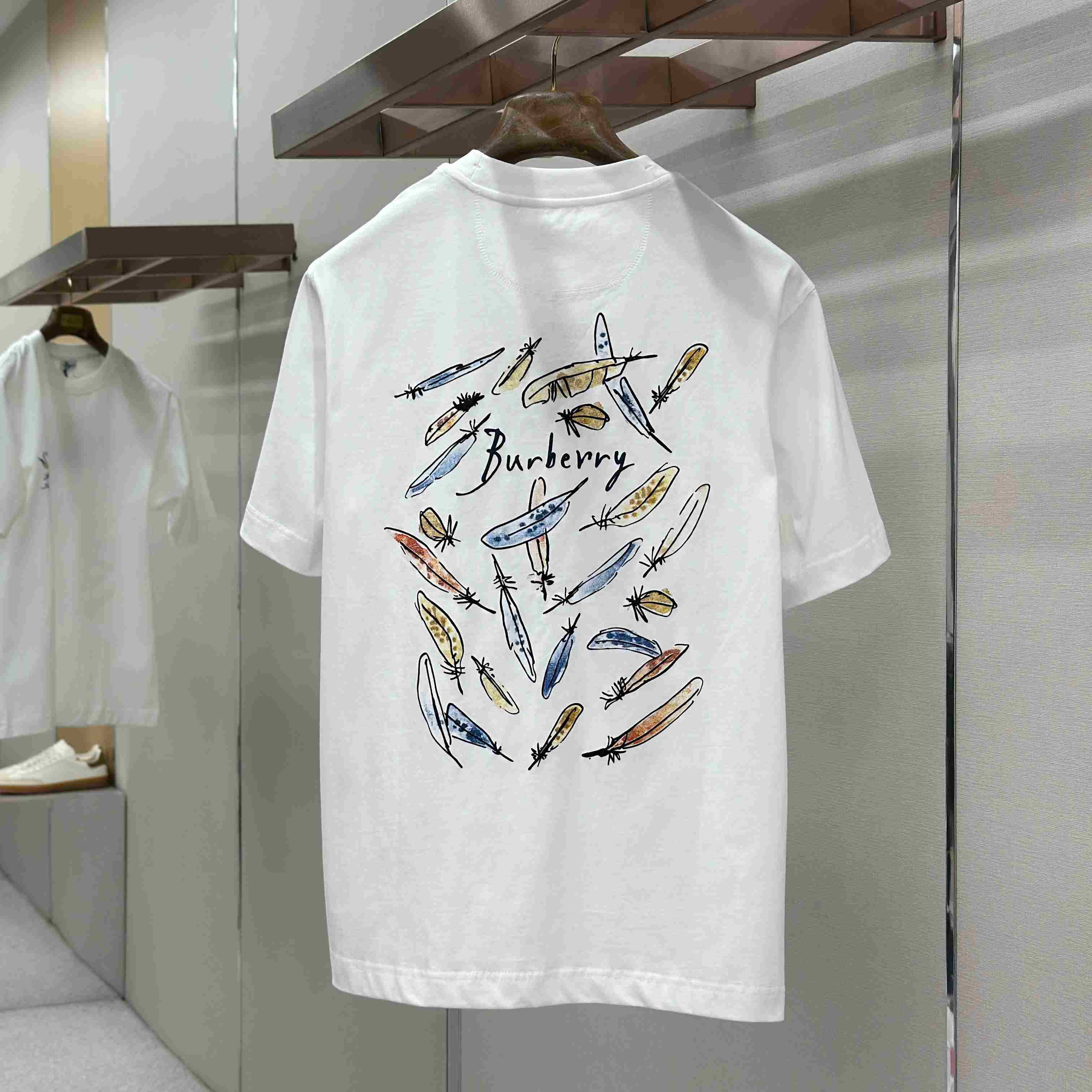 Burberry Feather Print Cotton T-shirt  'White' - FashionPlug