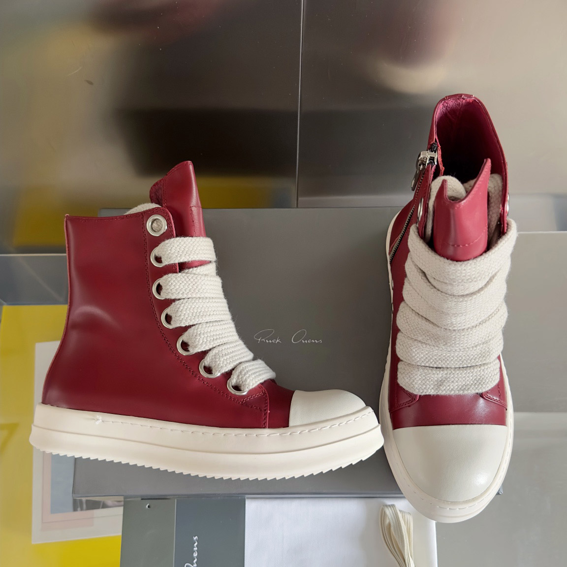 Rick Owens Red Porterville Jumbolaced Sneakers - FashionPlug