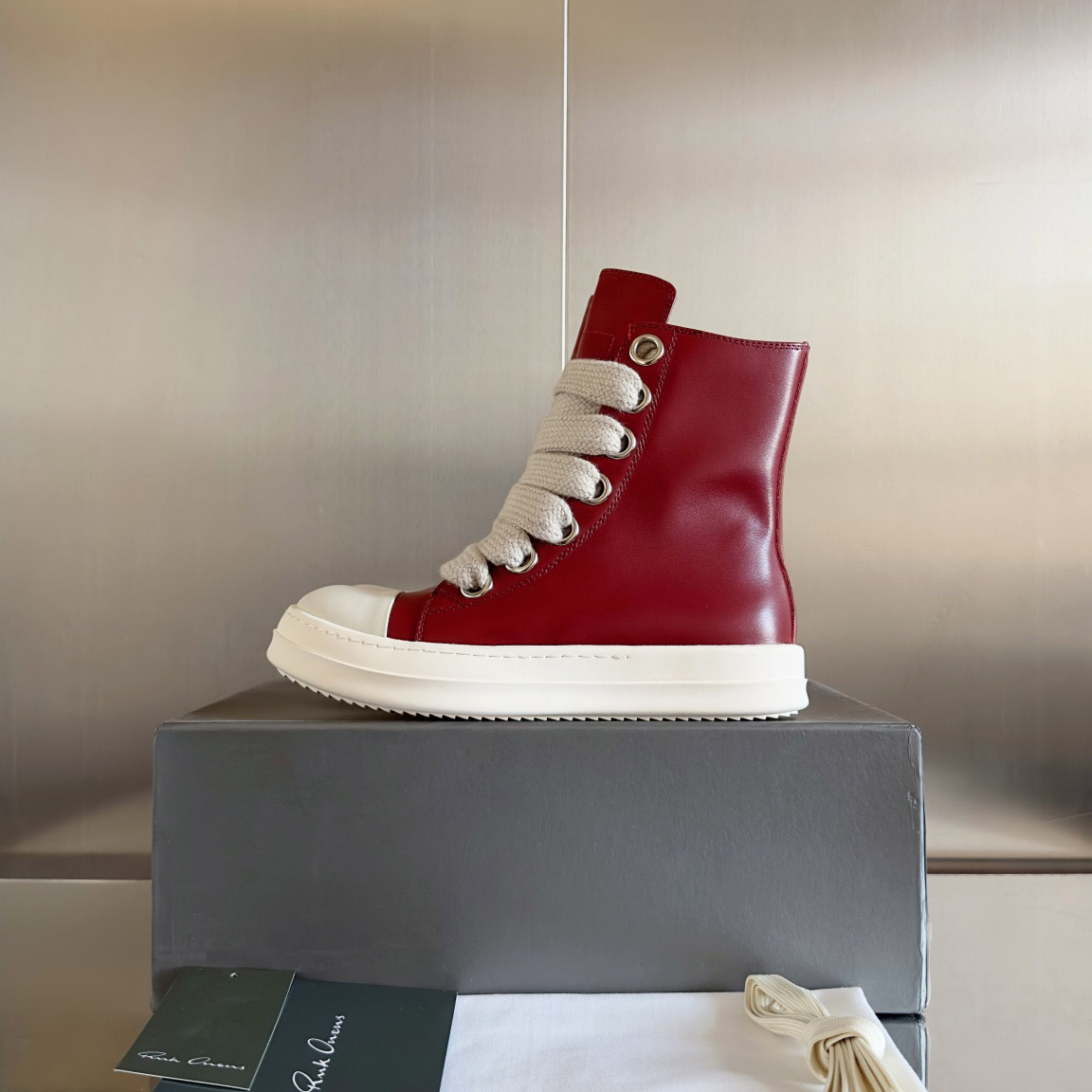 Rick Owens Red Porterville Jumbolaced Sneakers - FashionPlug