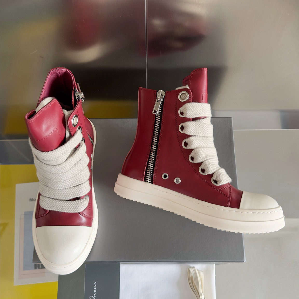Rick Owens Red Porterville Jumbolaced Sneakers - FashionPlug