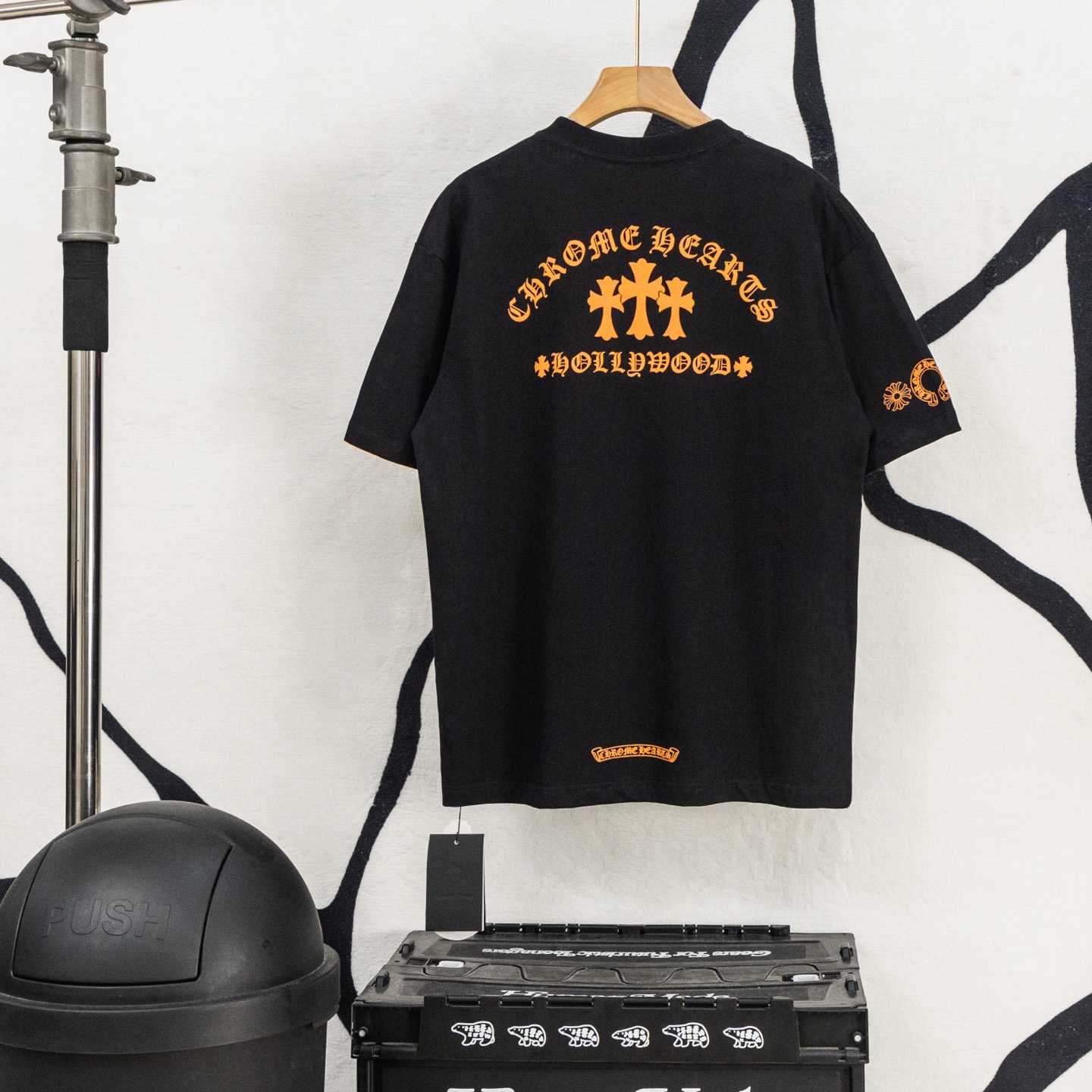 Chrome Hearts Triple Cross Hollywood Pocket Tee 'Black/Orange' - FashionPlug