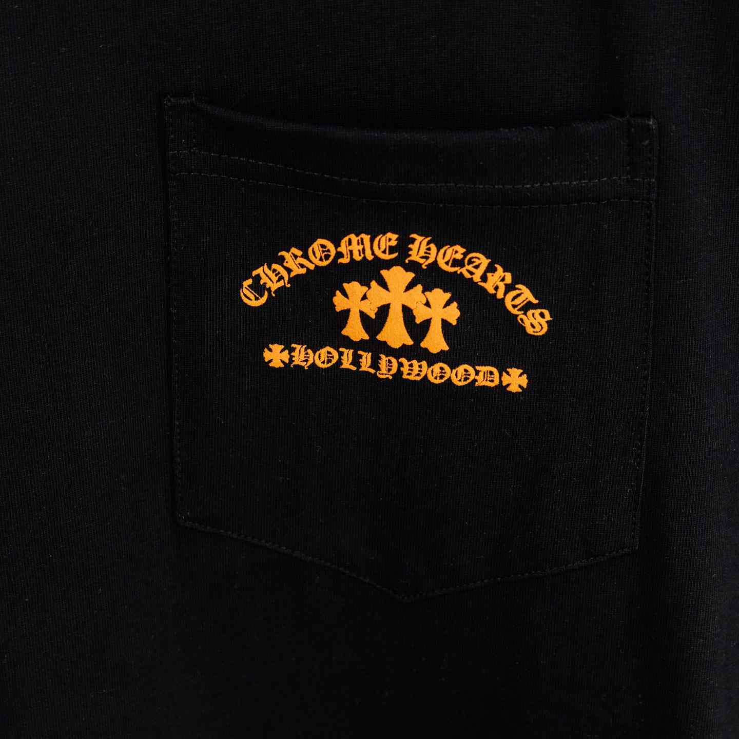 Chrome Hearts Triple Cross Hollywood Pocket Tee 'Black/Orange' - FashionPlug