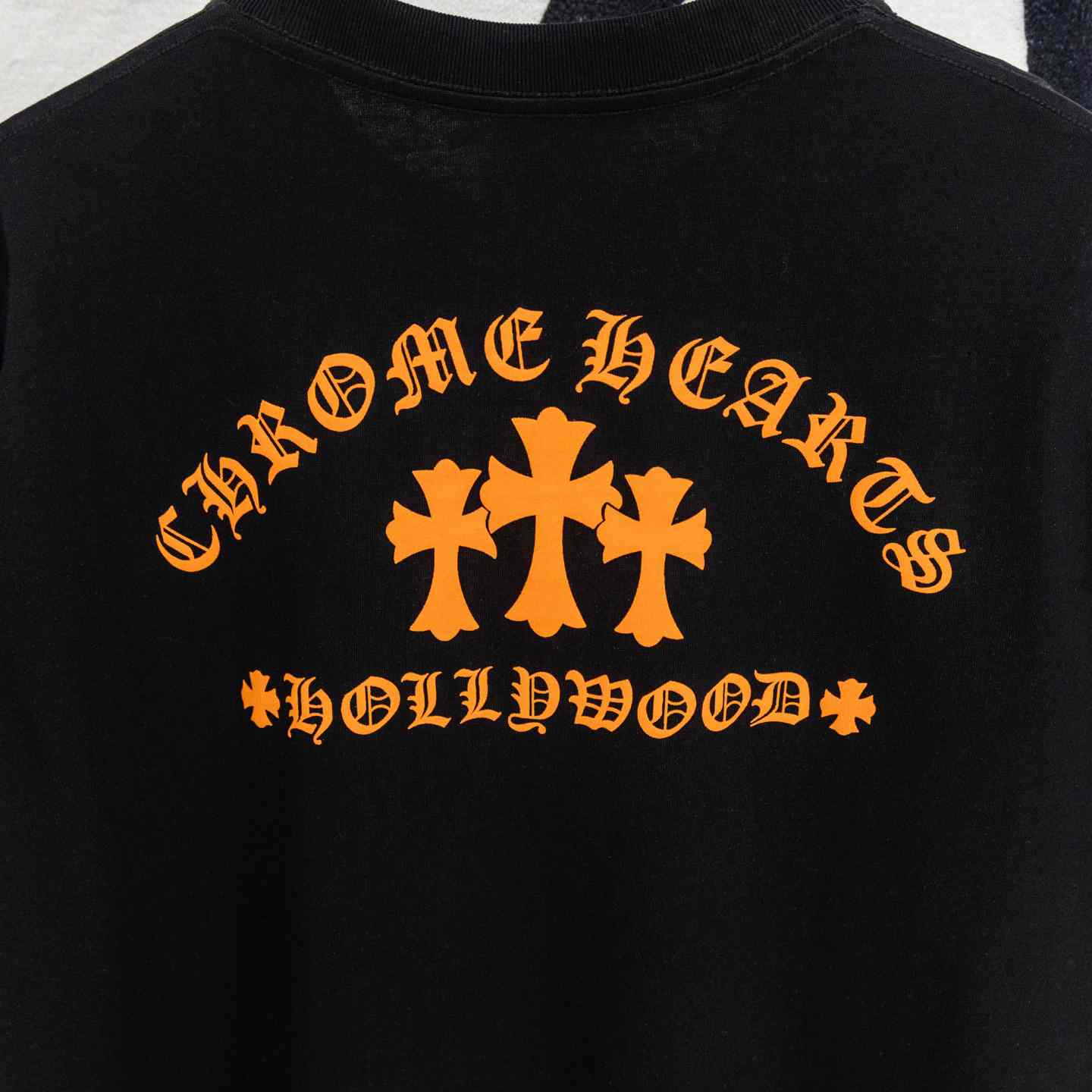Chrome Hearts Triple Cross Hollywood Pocket Tee 'Black/Orange' - FashionPlug