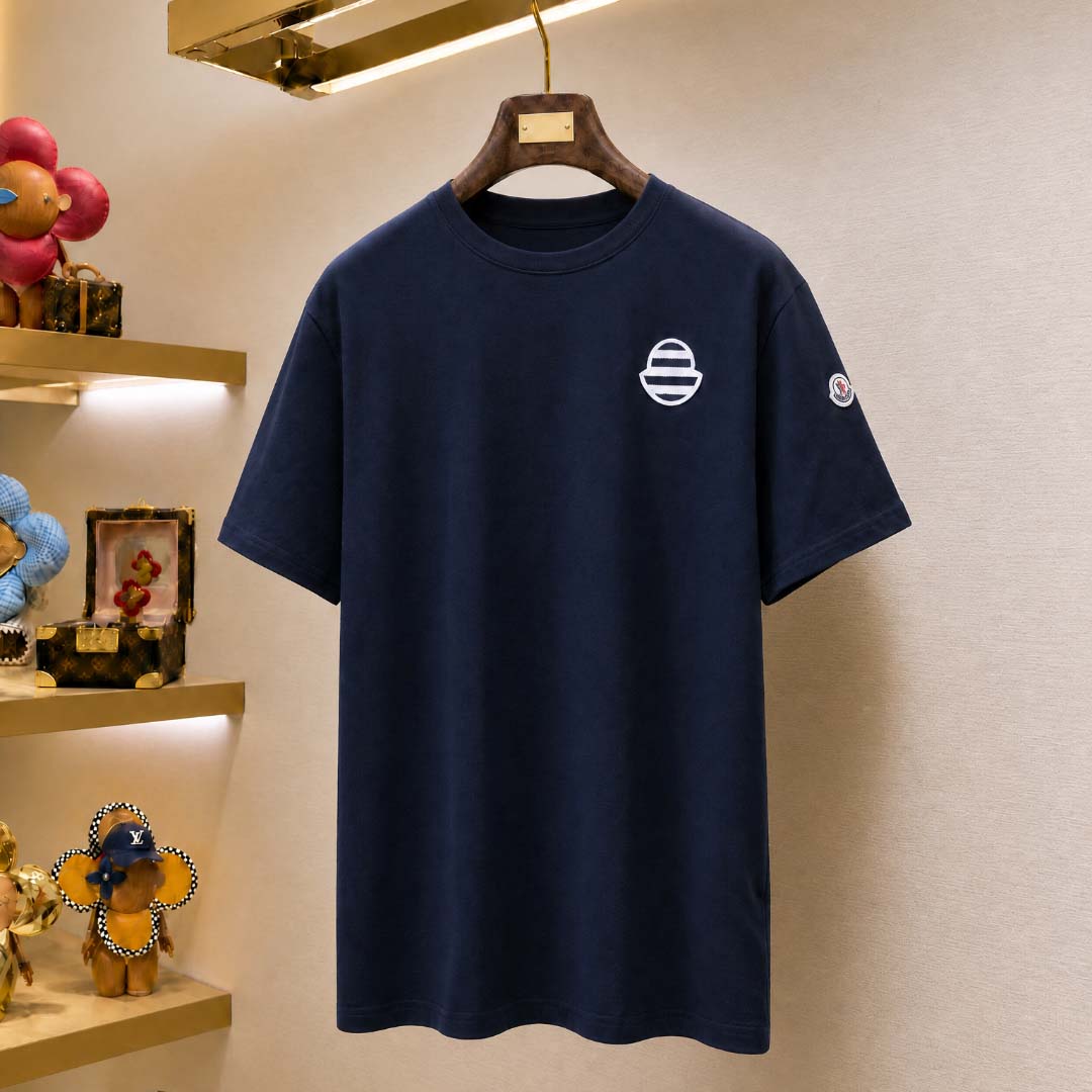 Moncler Striped Logo Cotton Jersey T-Shirt - FashionPlug
