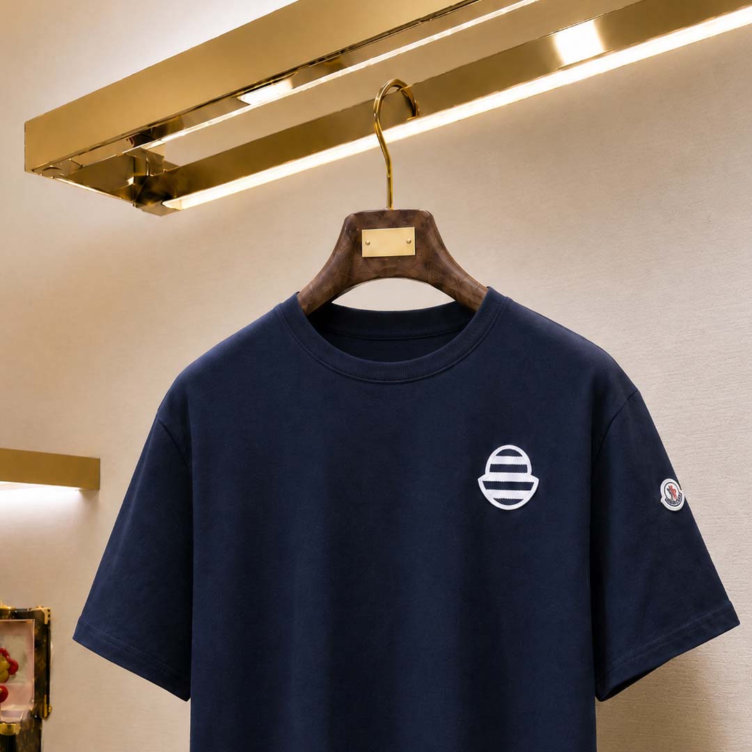 Moncler Striped Logo Cotton Jersey T-Shirt - FashionPlug