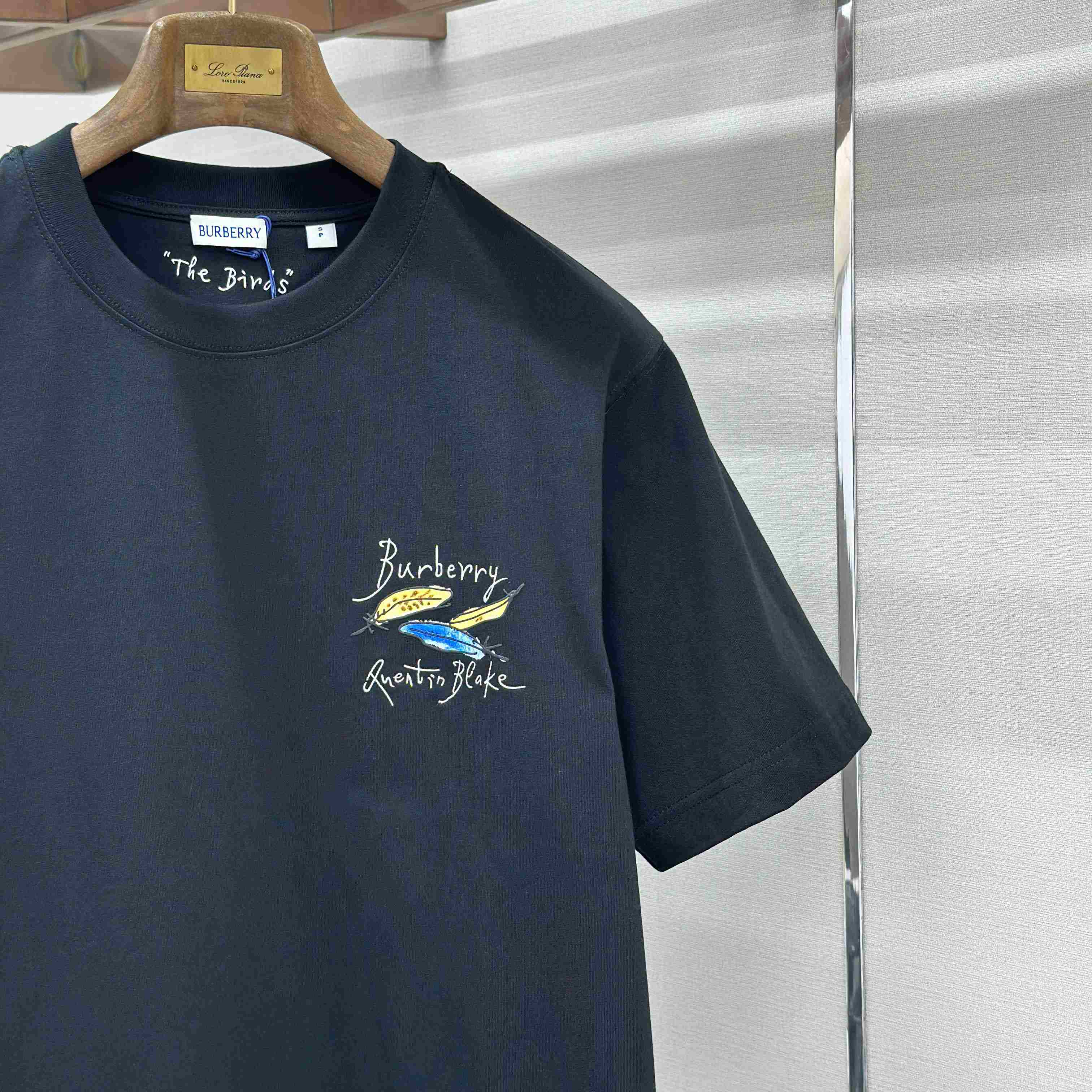 Burberry Feather Print Cotton T-shirt   'Black' - FashionPlug