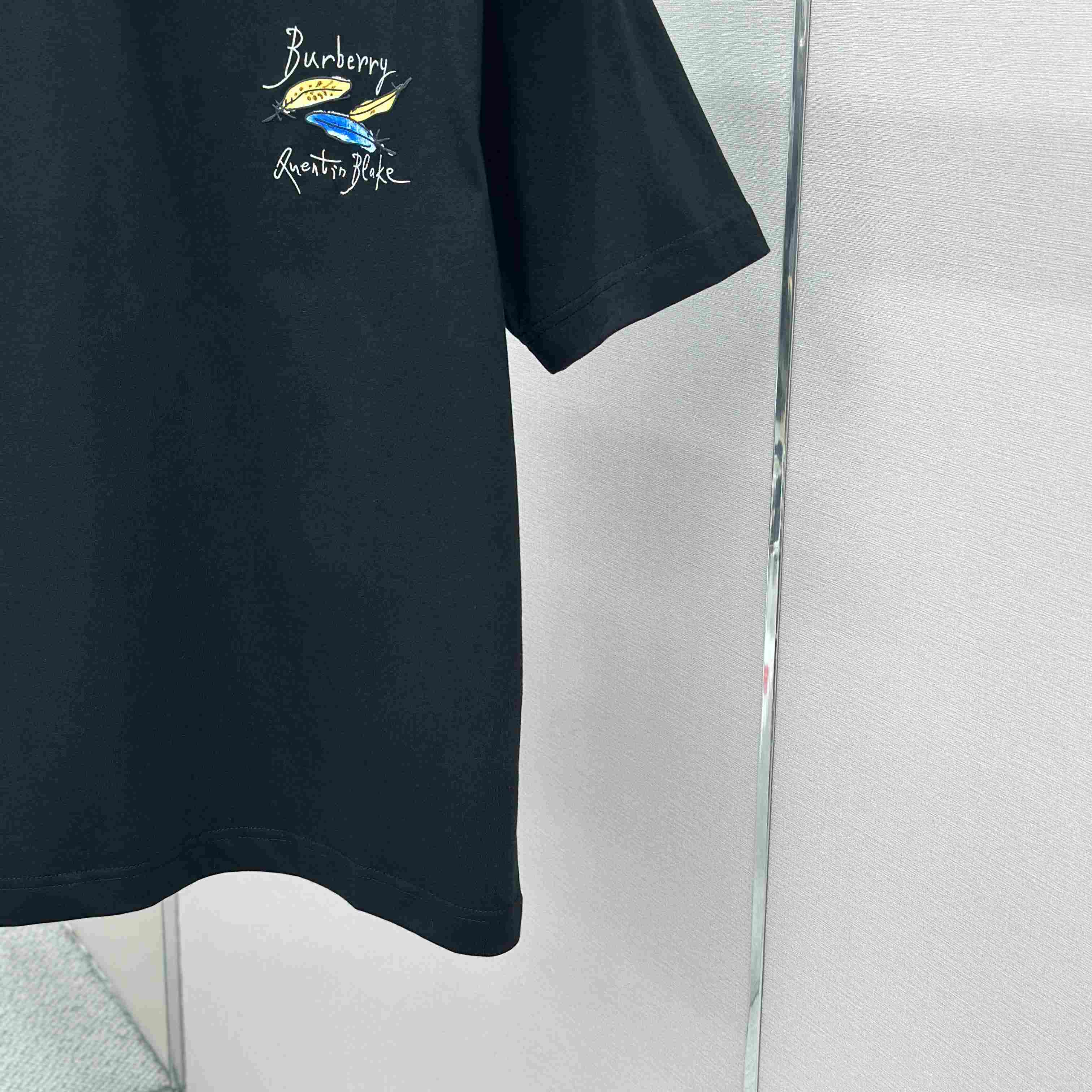 Burberry Feather Print Cotton T-shirt   'Black' - FashionPlug