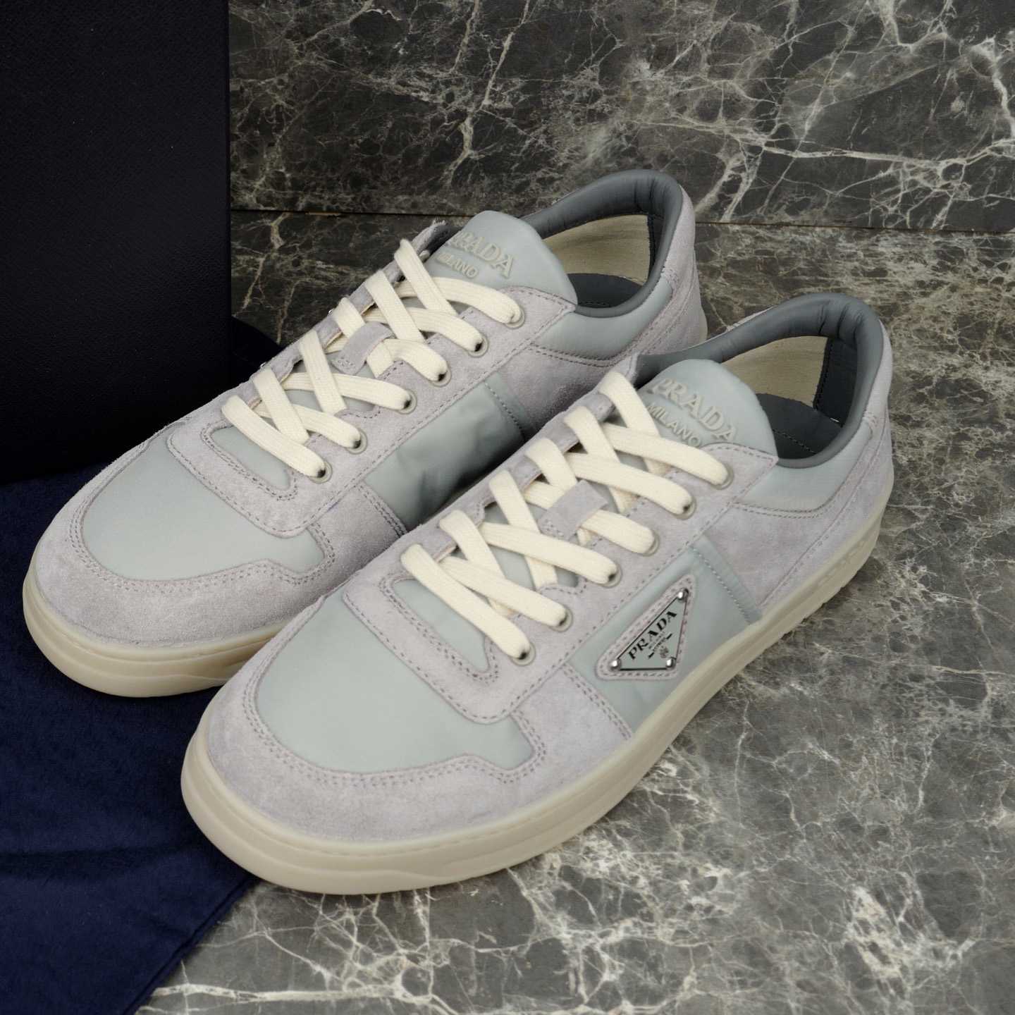 Prada Downtown Re-Nylon And Suede Sneakers - FashionPlug