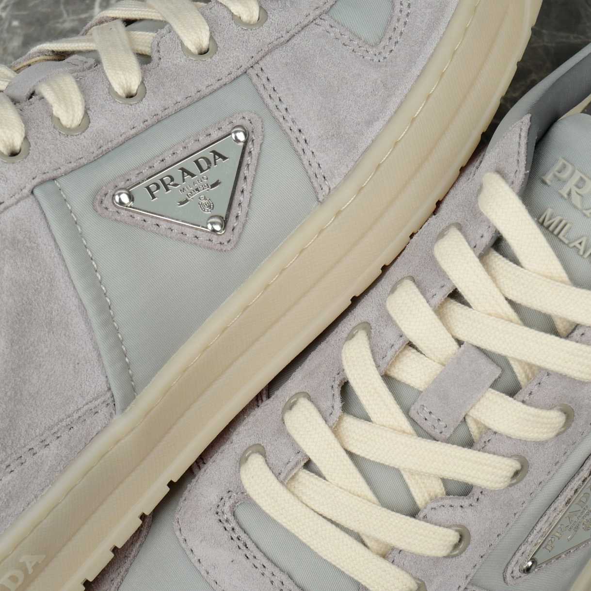 Prada Downtown Re-Nylon And Suede Sneakers - FashionPlug