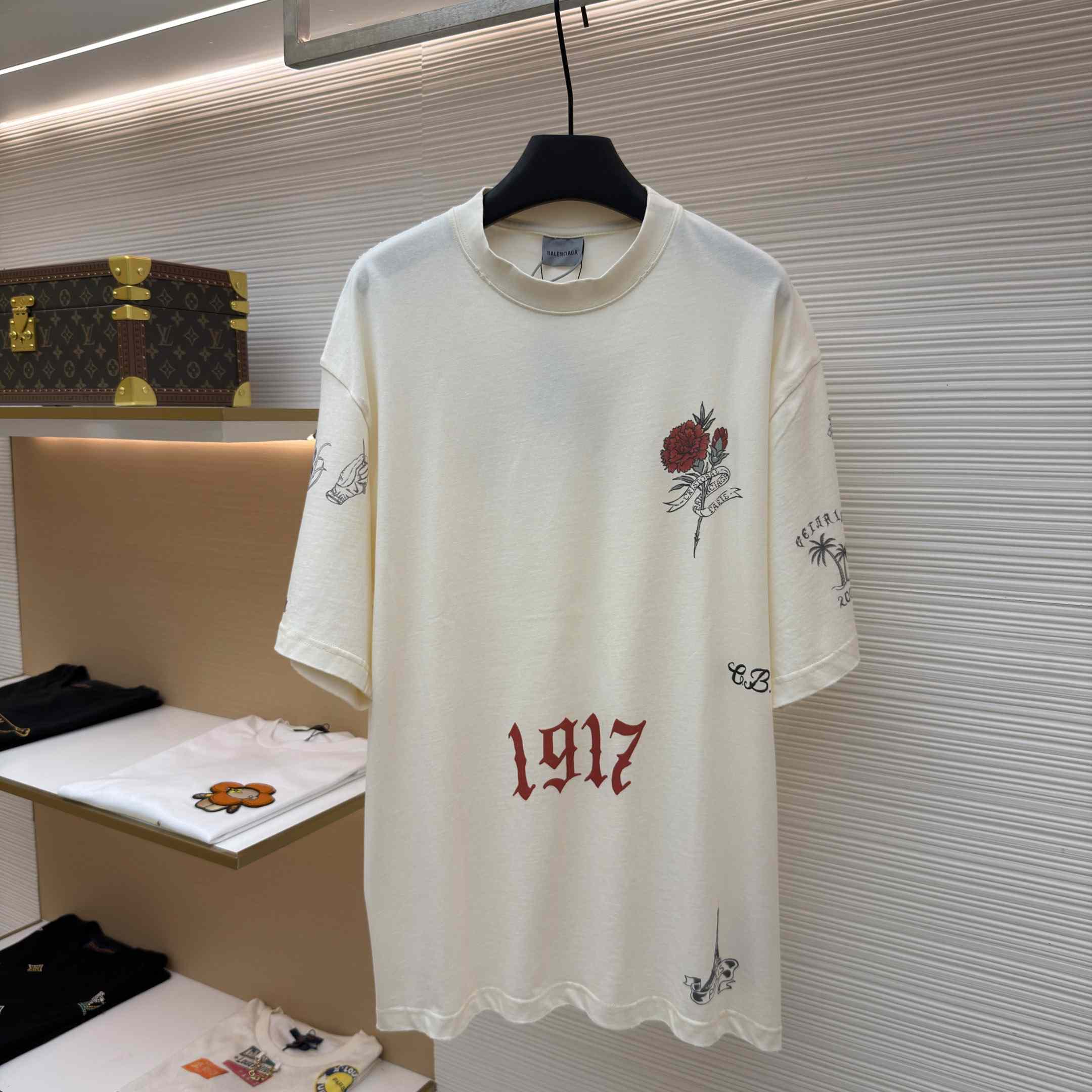 Balenciaga Tattoo Medium Fit T-shirt In Cream - FashionPlug